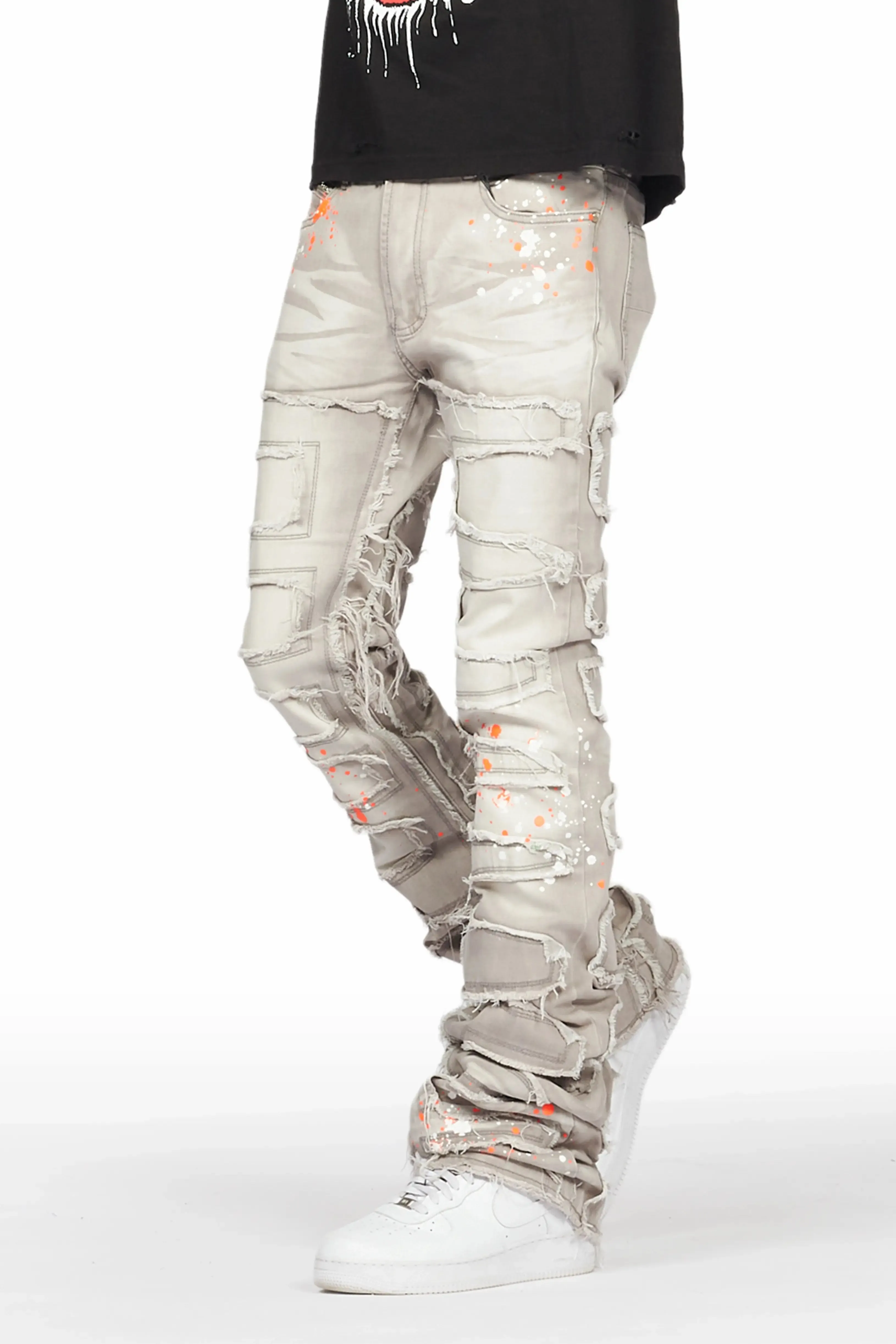 Macon Grey/Orange Painter Super Stacked Flare Jean sold by Rockstar Original