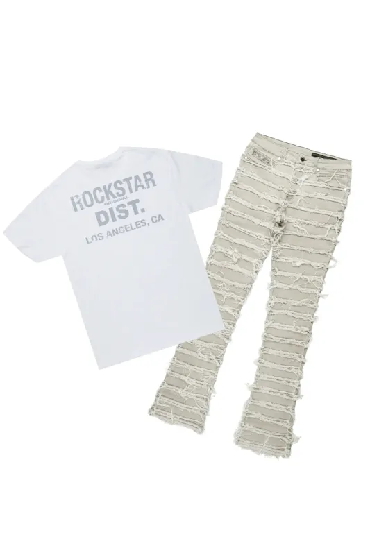 Lake White T-Shirt & Ayan Grey Stacked Flare Jean Bundle sold by Rockstar Original