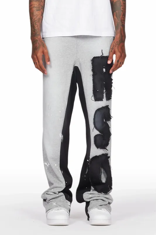 Acotas Grey Patchwork Stacked Baggy Flare Pants sold by Rockstar Original