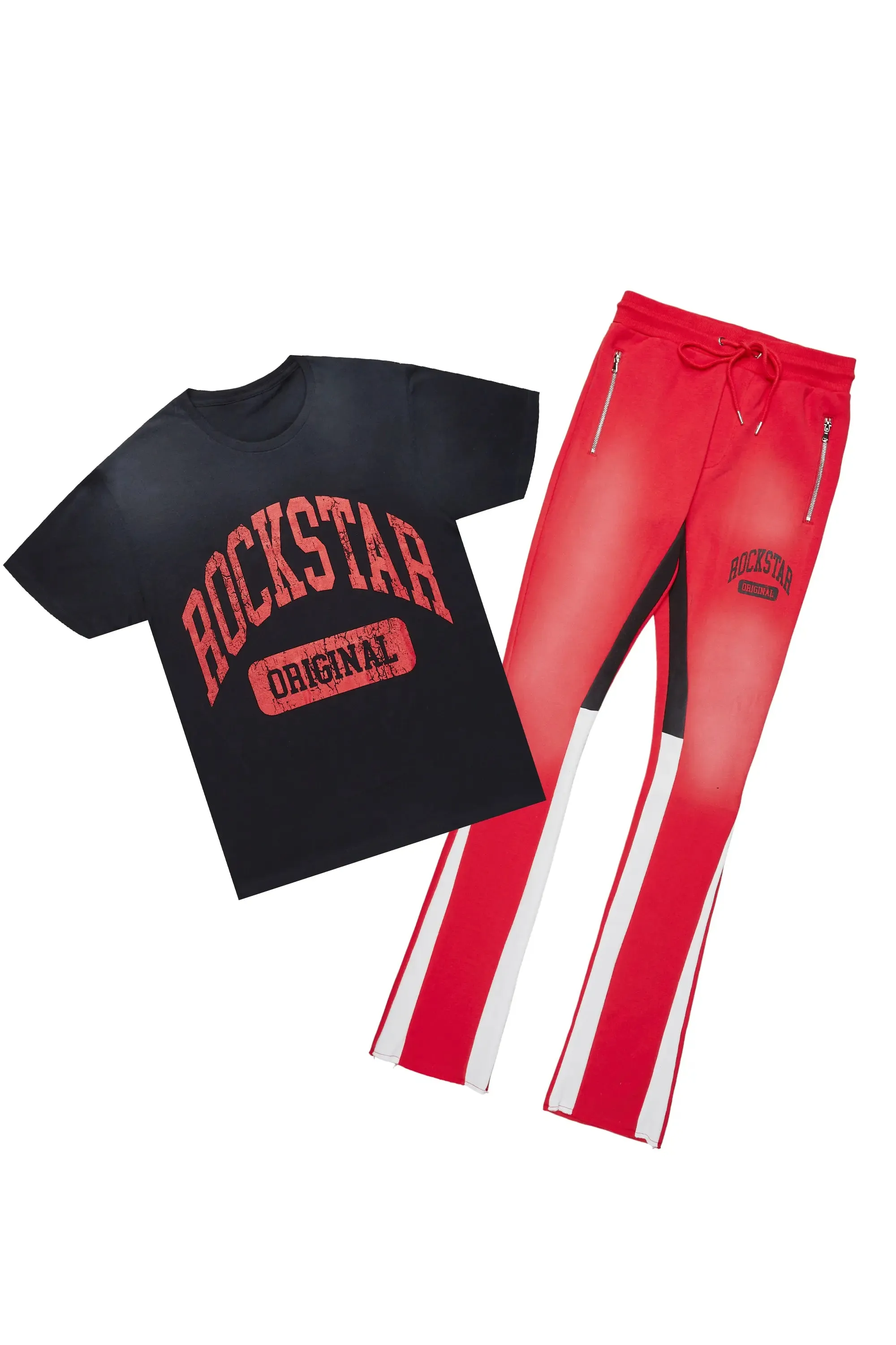 Members Black/Red T-Shirt/Stacked Flare Pant Set sold by Rockstar Original