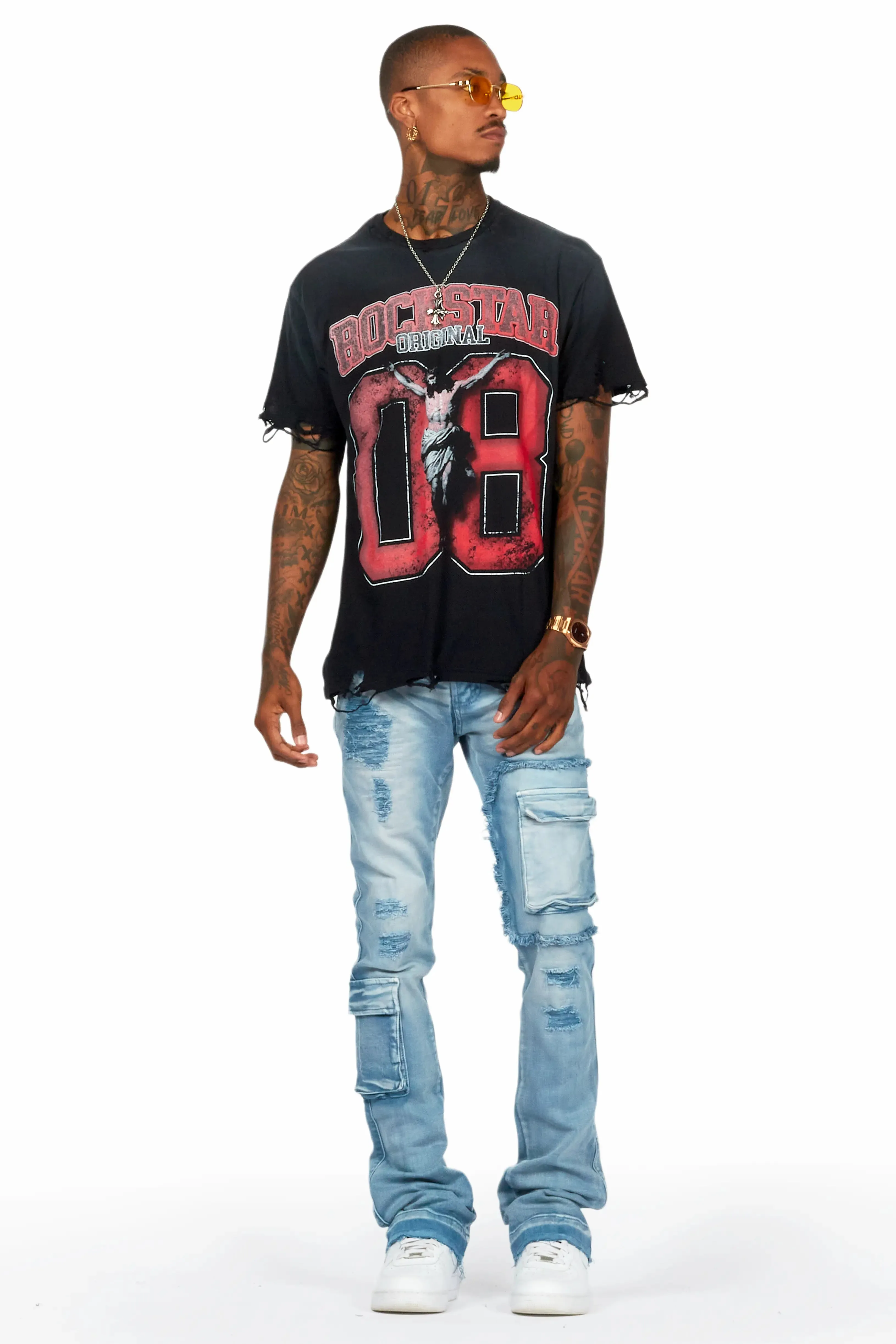 Zaxton Blue Stacked Flare Jean sold by Rockstar Original product image thumbnail 3