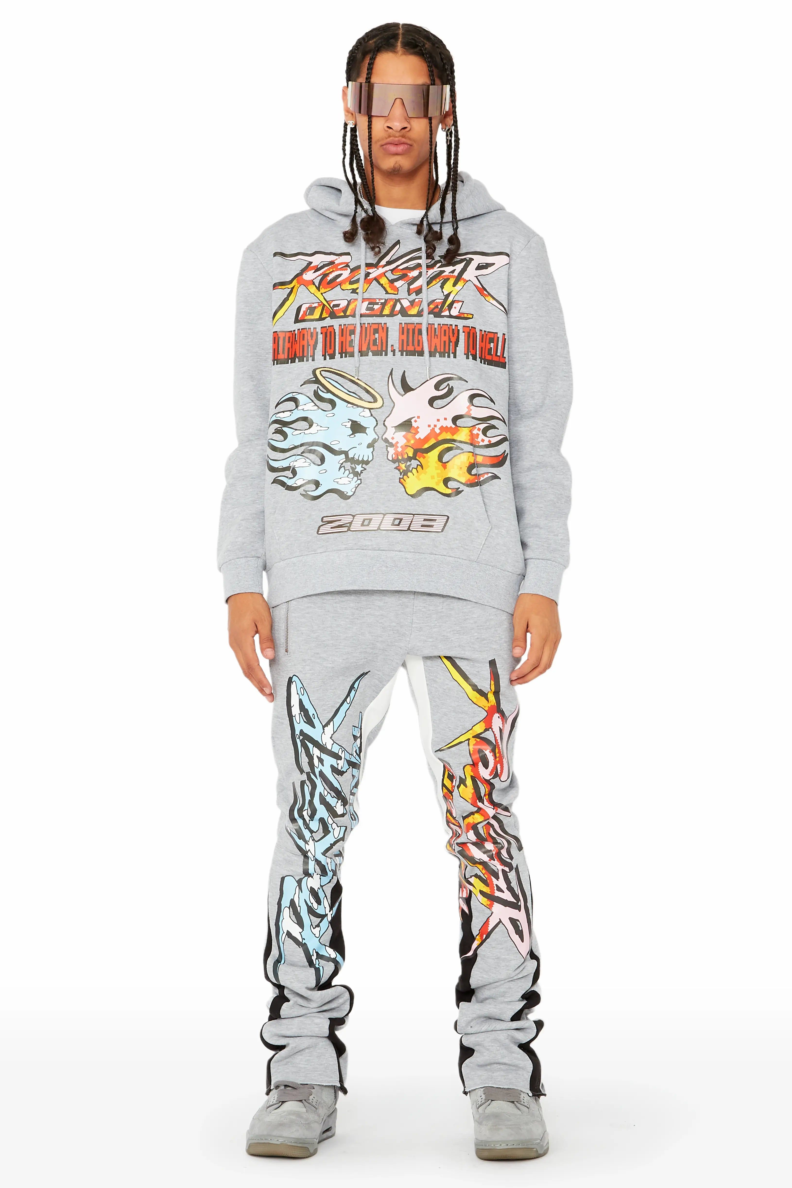 Sky Grey/Black Stacked Flare Pant Set sold by Rockstar Original