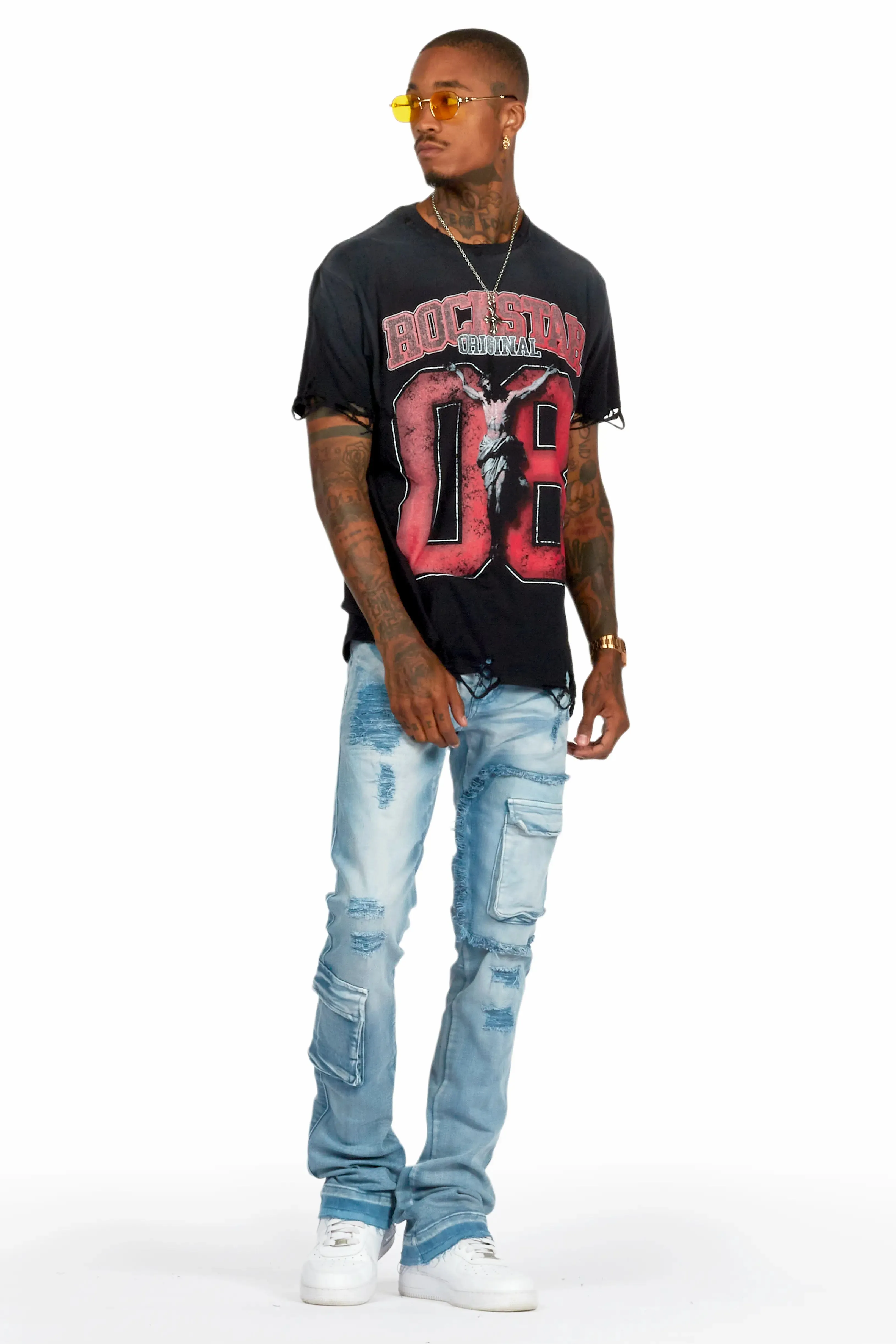 Zaxton Blue Stacked Flare Jean sold by Rockstar Original product image thumbnail 4