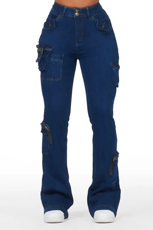 Marlowe Dark Wash Stacked Flare Jean sold by Rockstar Original