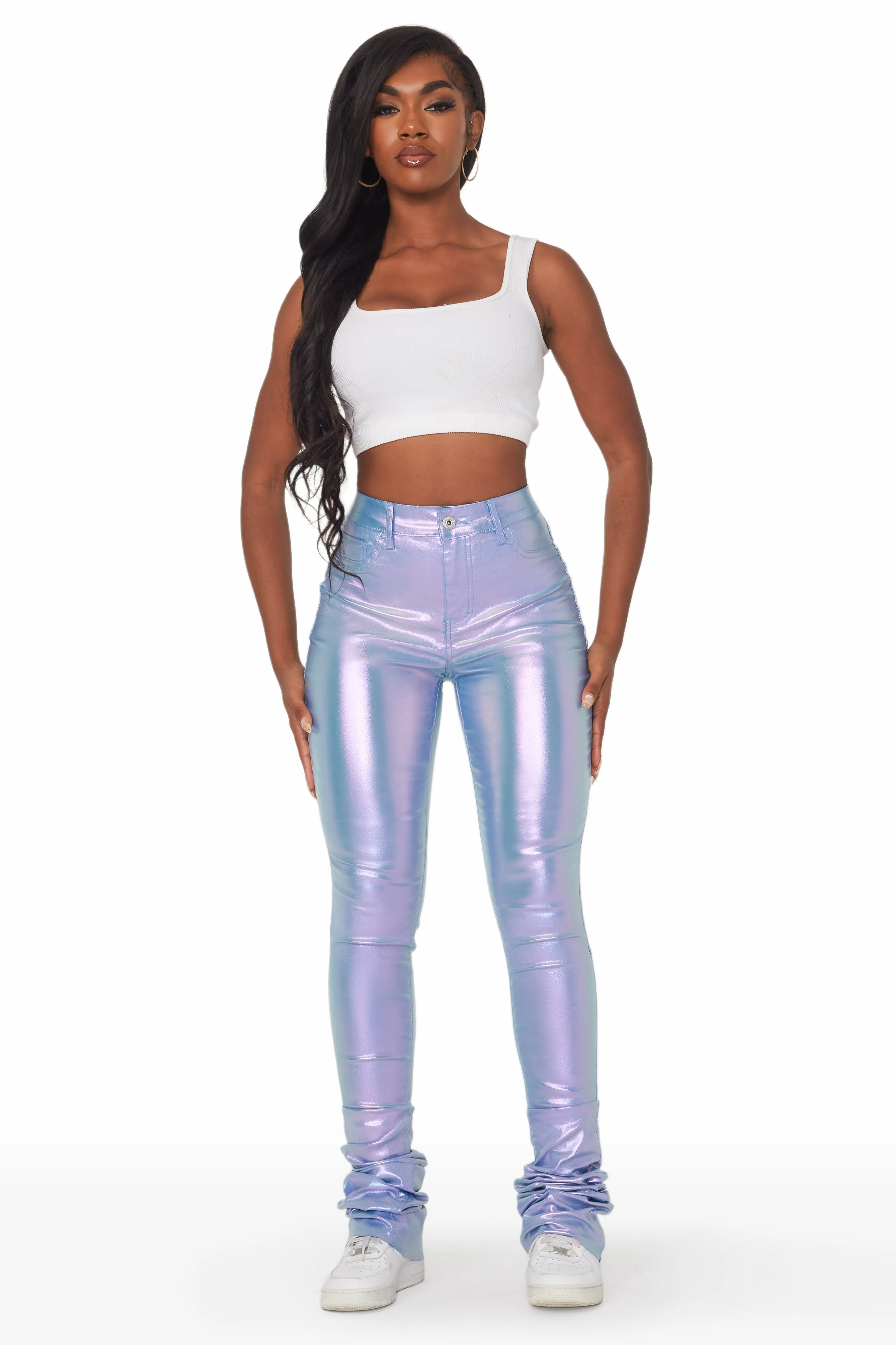 Zaniyah Metallic Purple PU Super Stacked Pant sold by Rockstar Original product image thumbnail 3