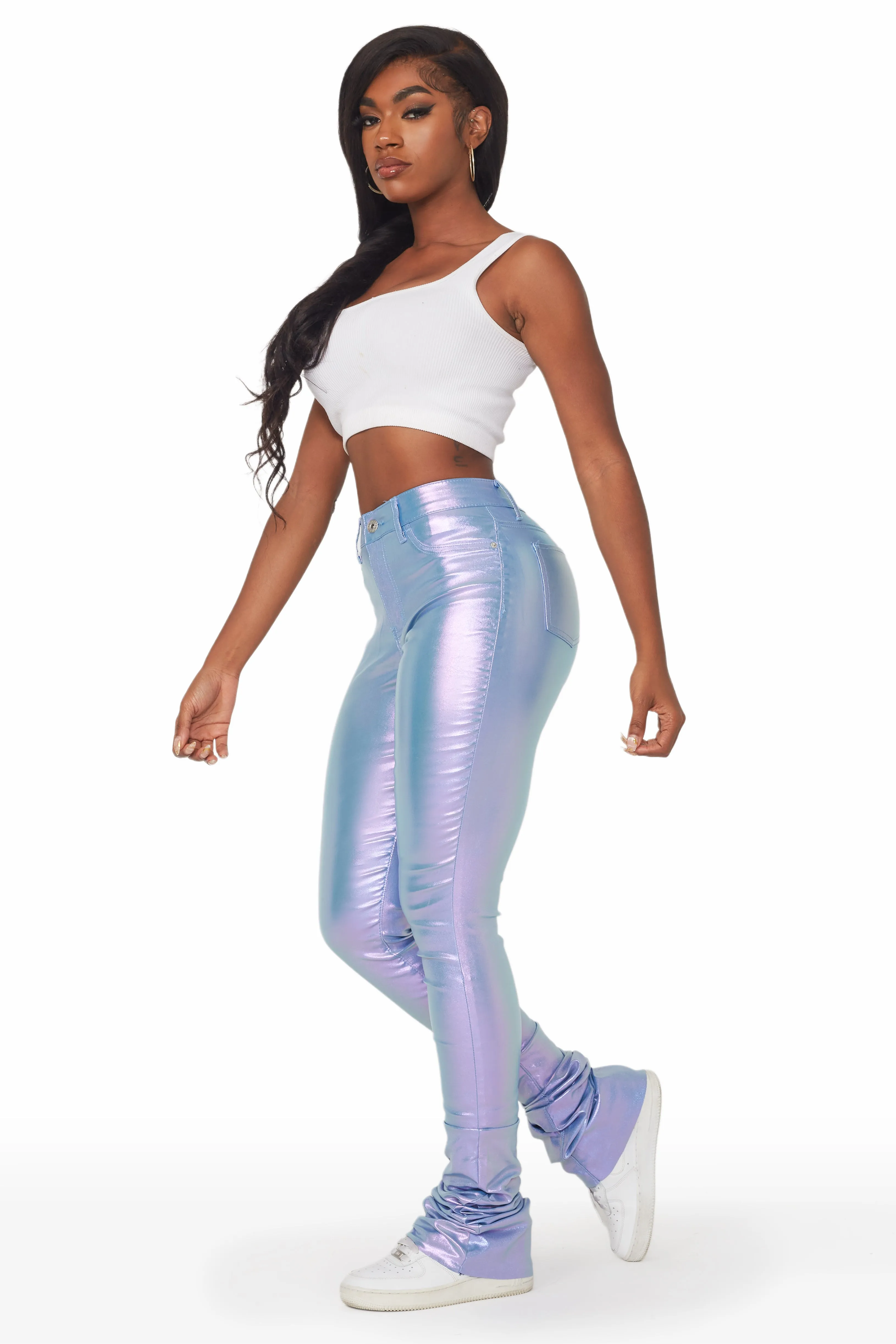 Zaniyah Metallic Purple PU Super Stacked Pant sold by Rockstar Original product image thumbnail 2