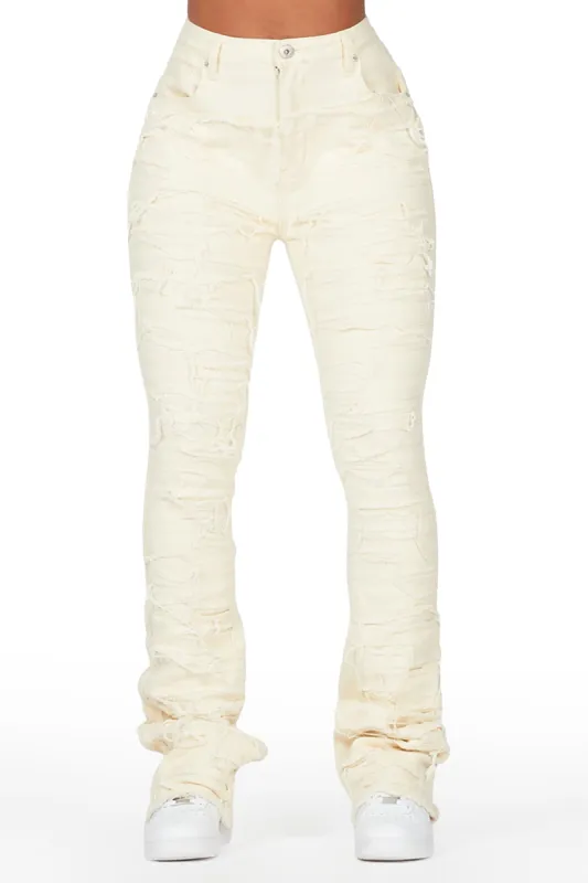 Shareya Beige Stacked Flare Jean sold by Rockstar Original