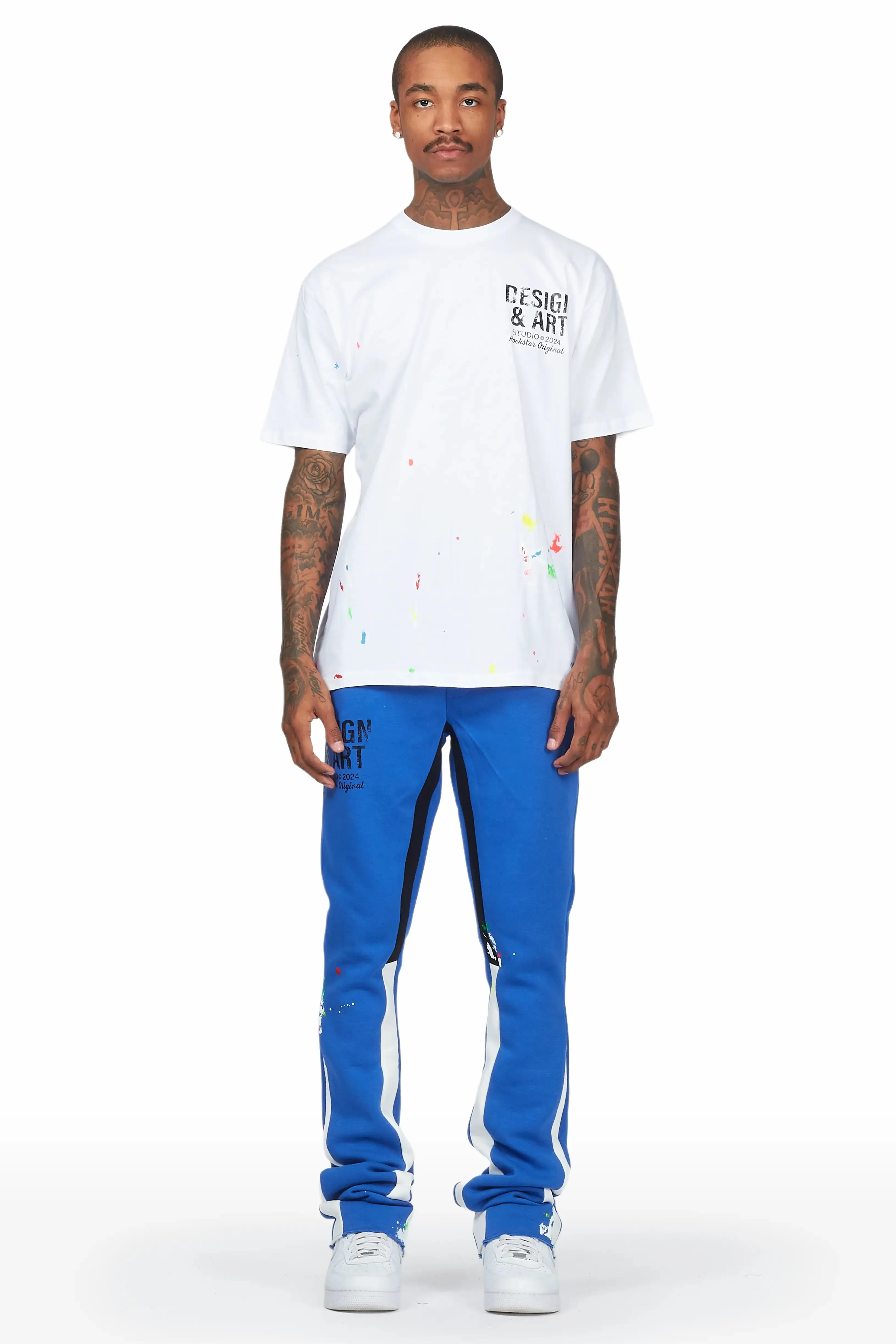 Mancha White/Blue T-Shirt Stacked Flare Track Set sold by Rockstar Original product image thumbnail 2