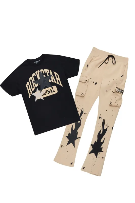 Mallor Beige/Black T-Shirt/Cargo Stacked Track Set sold by Rockstar Original