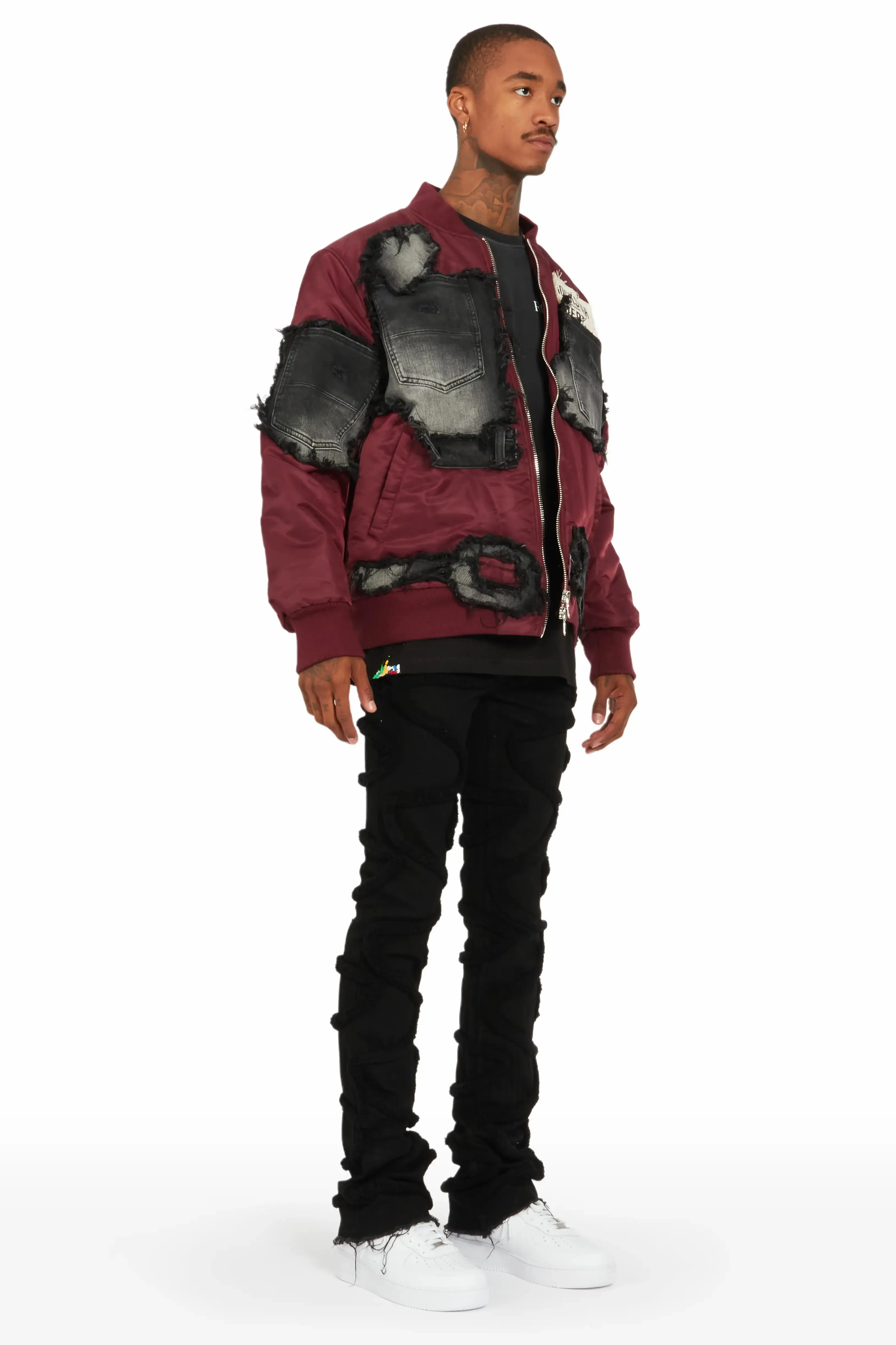 Xylo Burgundy Patchwork Bomber Jacket sold by Rockstar Original product image thumbnail 4