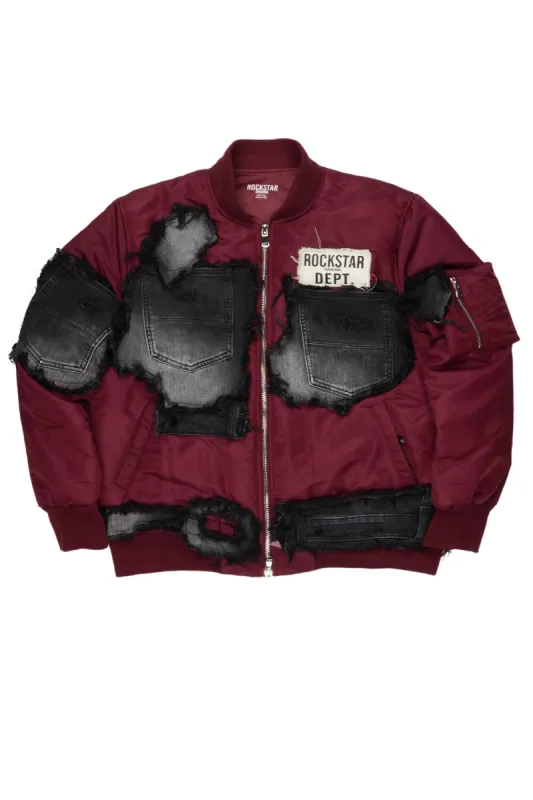 Xylo Burgundy Patchwork Bomber Jacket sold by Rockstar Original