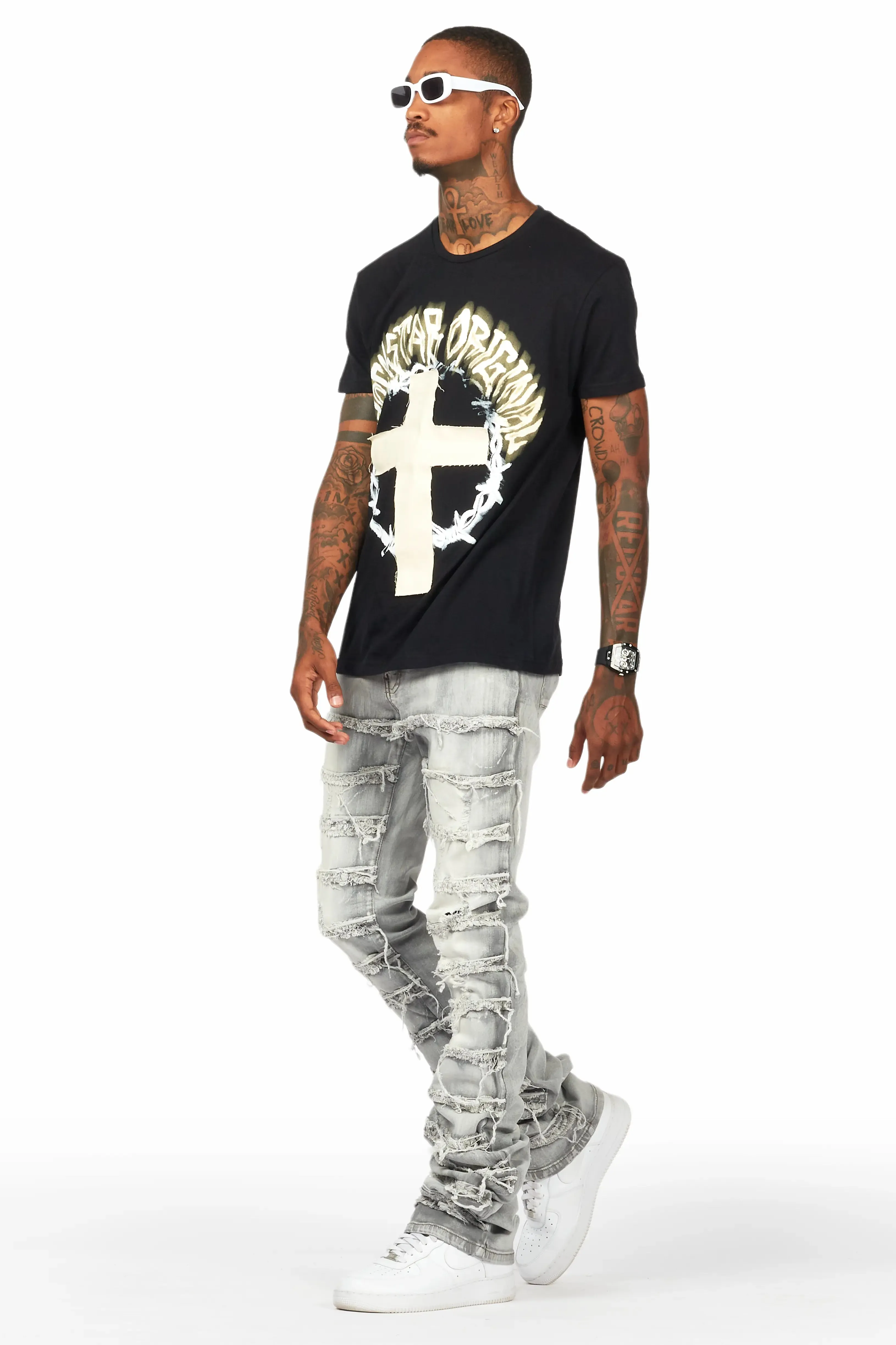 Adino Black/Grey T-Shirt Stacked Flare Jean Bundle sold by Rockstar Original product image thumbnail 5