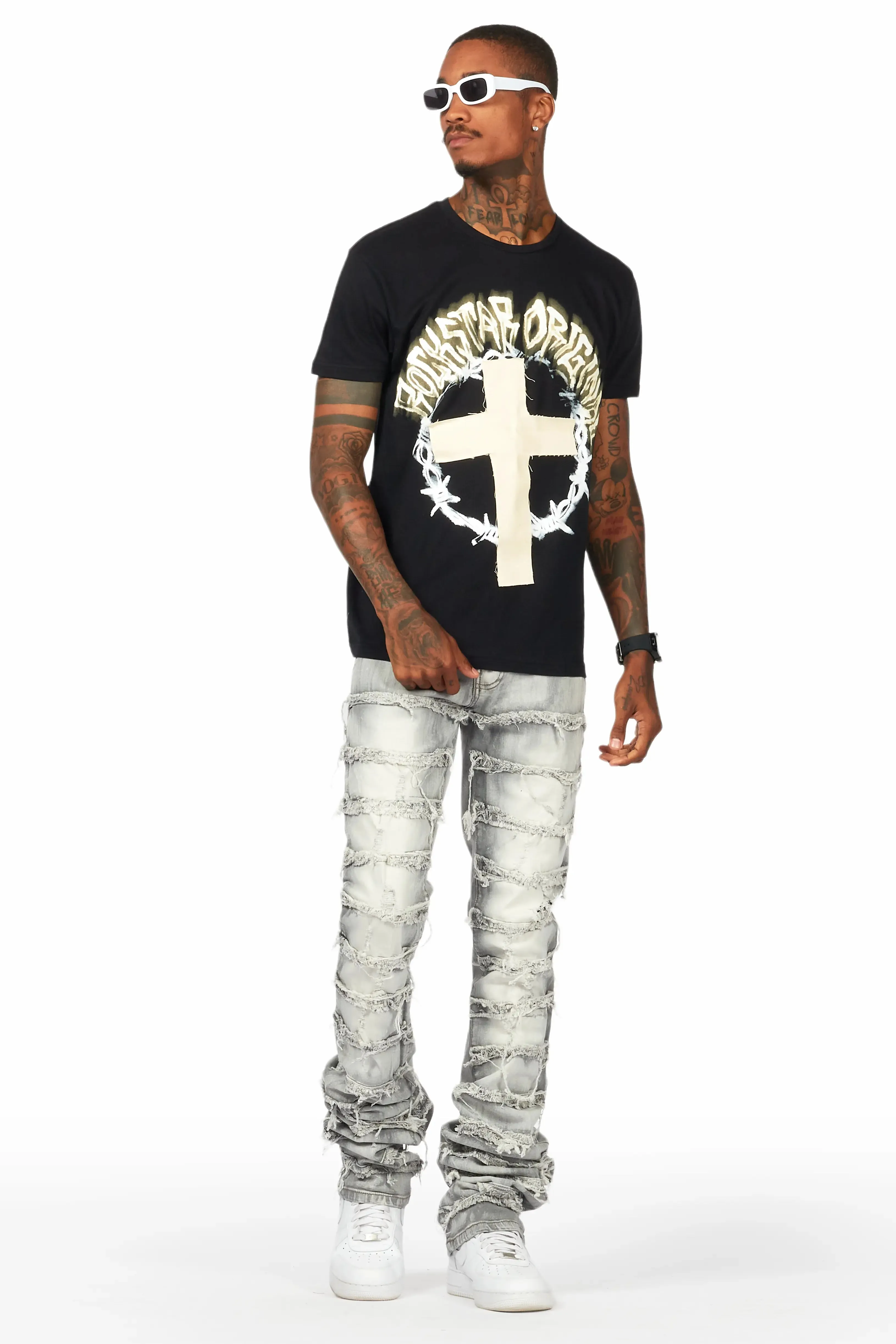 Adino Black/Grey T-Shirt Stacked Flare Jean Bundle sold by Rockstar Original product image thumbnail 2