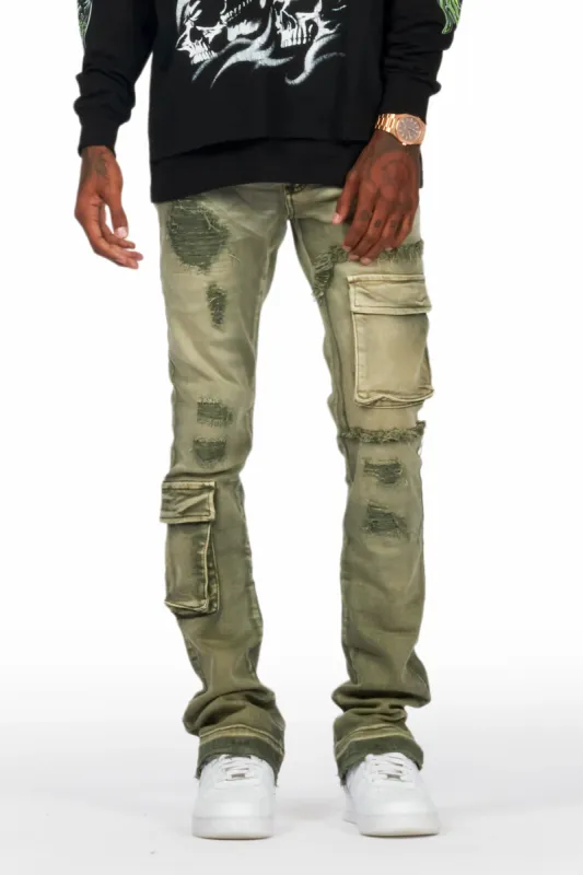 Zaxton Green Stacked Flare Jean sold by Rockstar Original