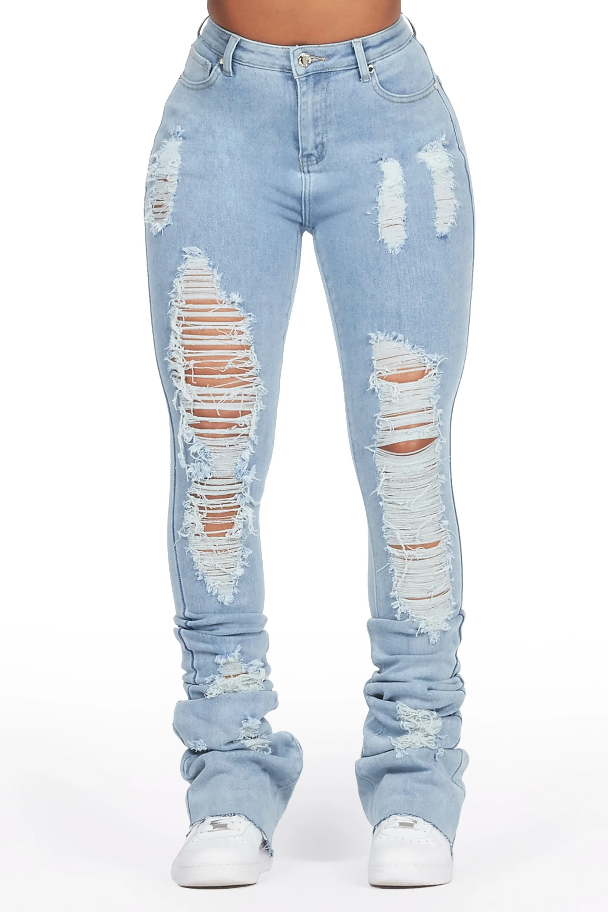 Got A Crush Light Wash Distressed Super Stacked Jean sold by Rockstar Original