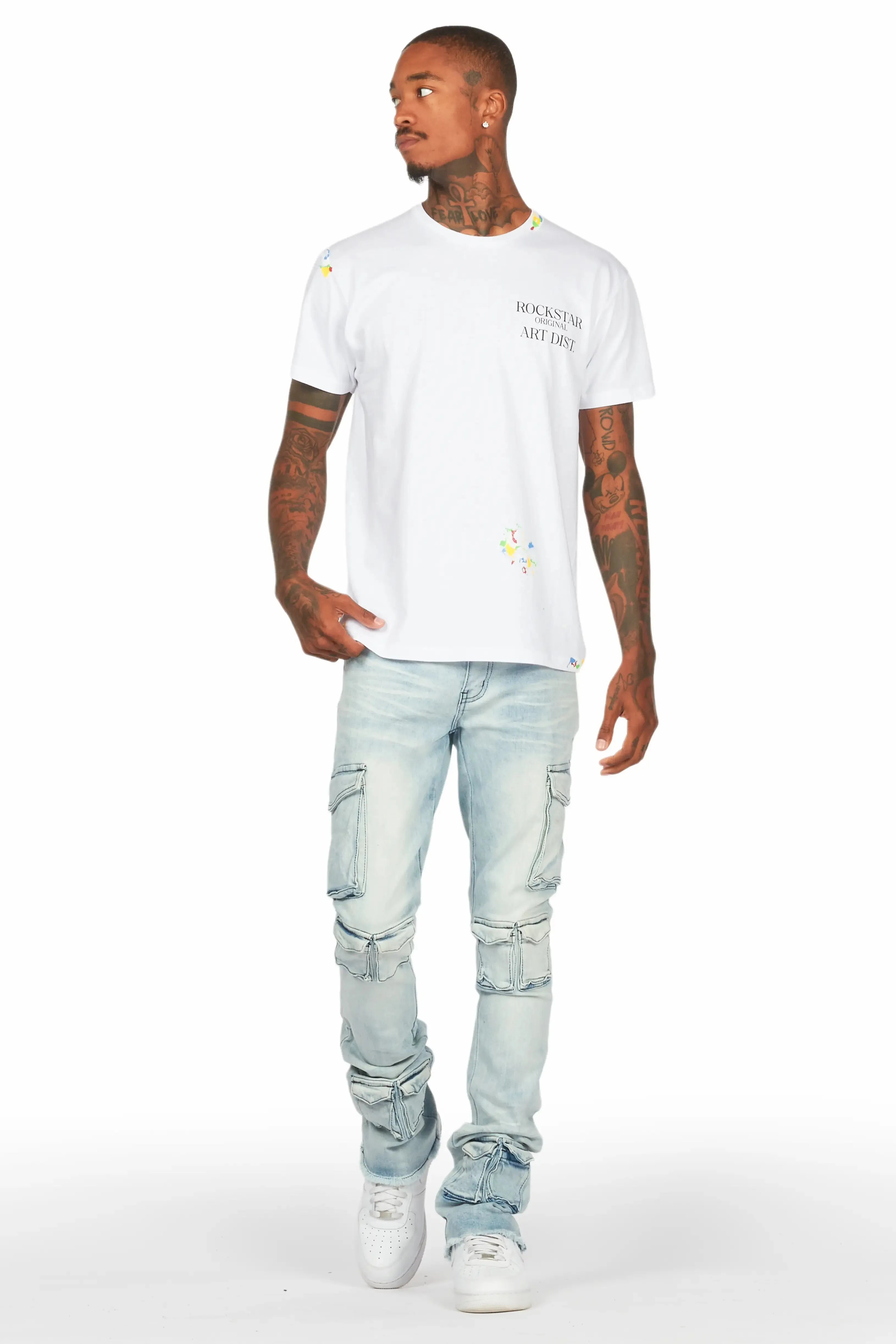 Feodor Light Blue Stacked Flare Cargo Jean sold by Rockstar Original product image thumbnail 3