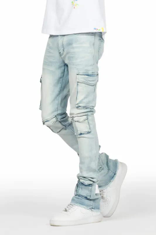 Feodor Light Blue Stacked Flare Cargo Jean sold by Rockstar Original