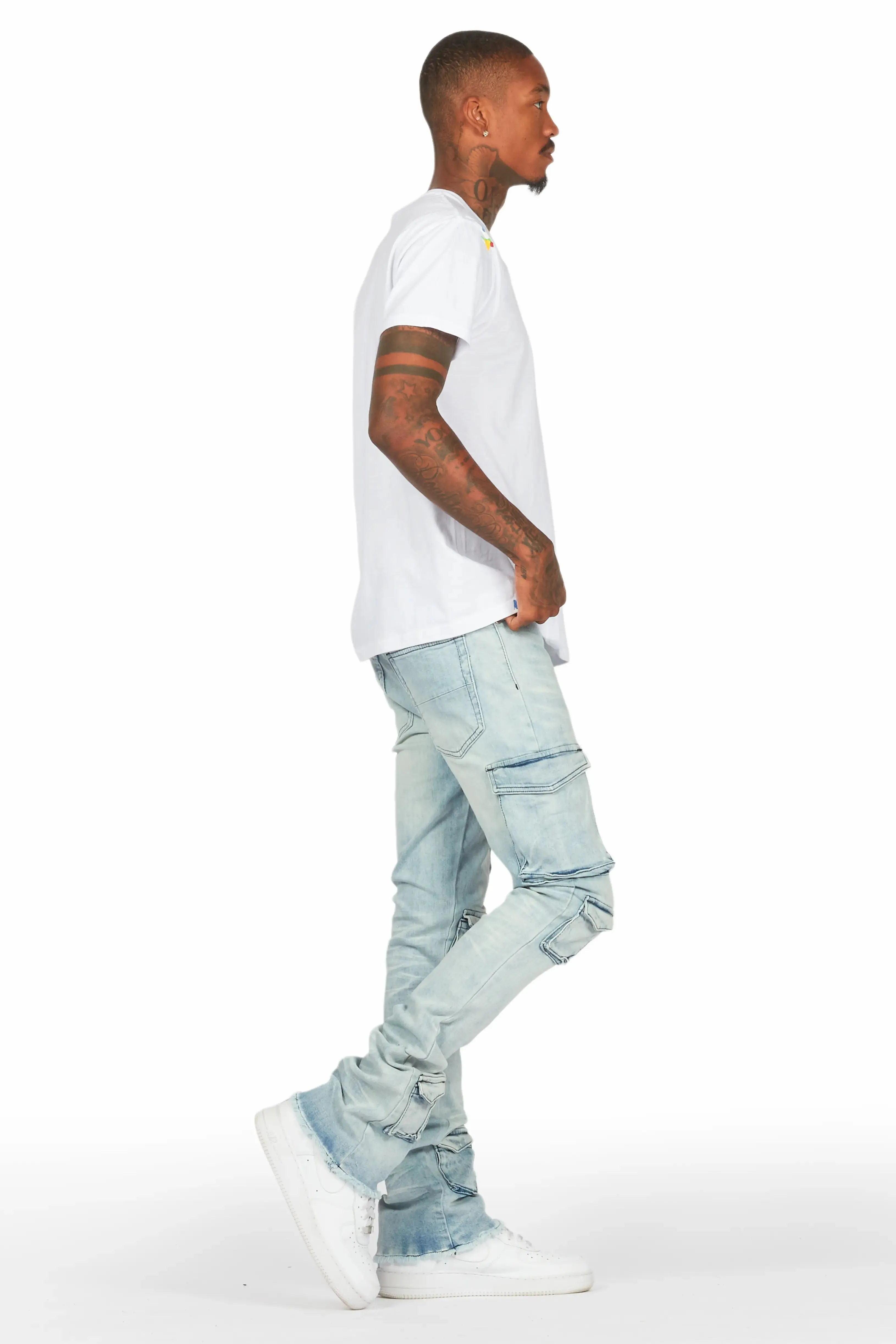 Feodor Light Blue Stacked Flare Cargo Jean sold by Rockstar Original product image thumbnail 4