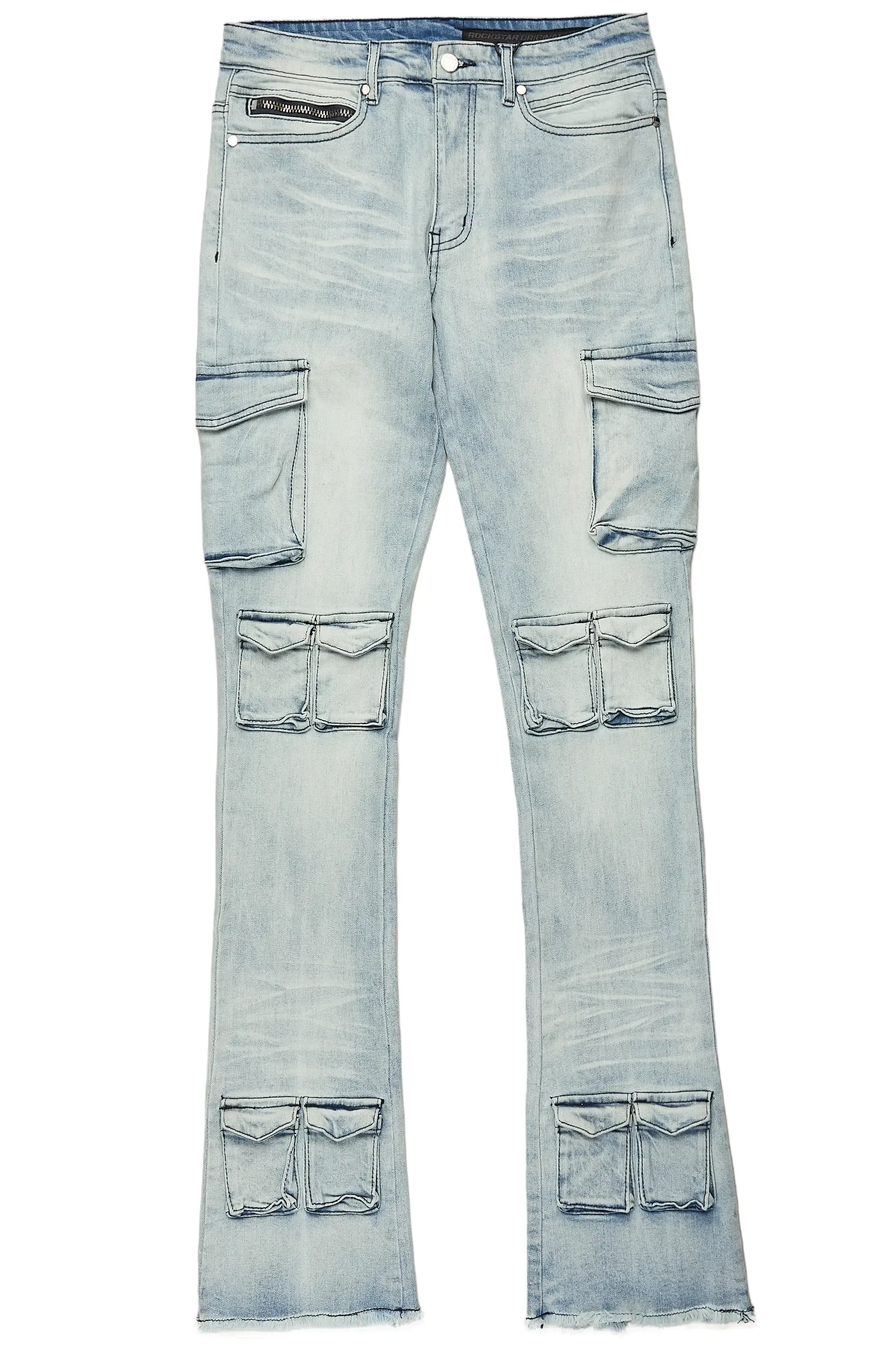 Feodor Light Blue Stacked Flare Cargo Jean sold by Rockstar Original product image thumbnail 2
