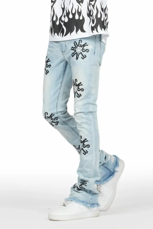 Neige Blue/ Black Graphic Stacked Flare Jean sold by Rockstar Original