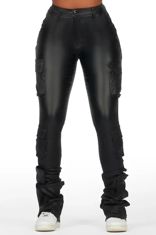 Miracle Black PU Cargo Super Stacked Pant sold by Rockstar Original