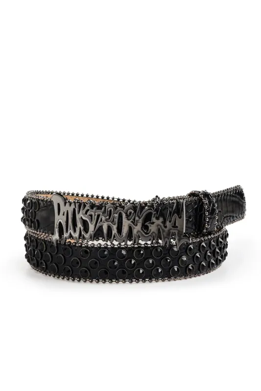 Tedros Rhinestone Black Rockstar Logo Narrow Belt sold by Rockstar Original