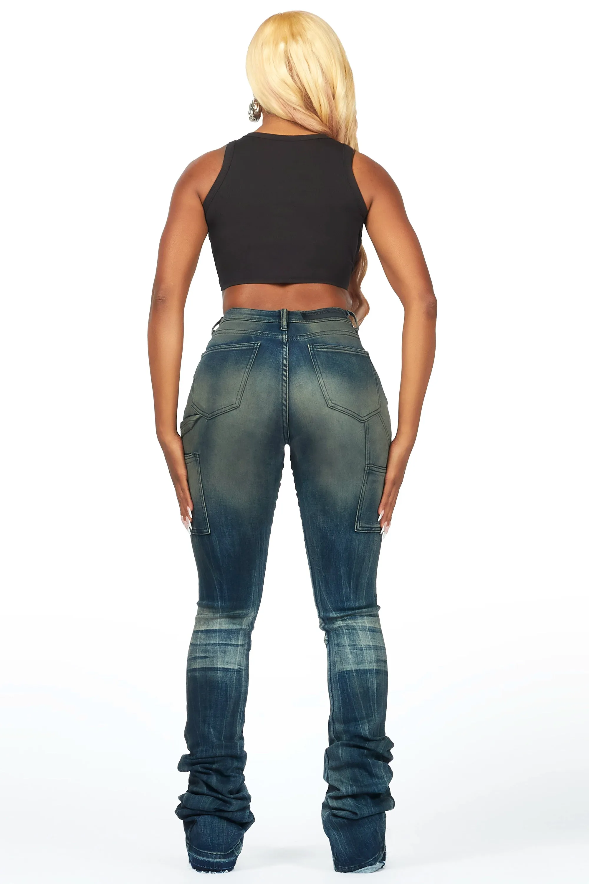 Ashlee Tinted Dark Wash Super Stacked Jean sold by Rockstar Original product image thumbnail 5