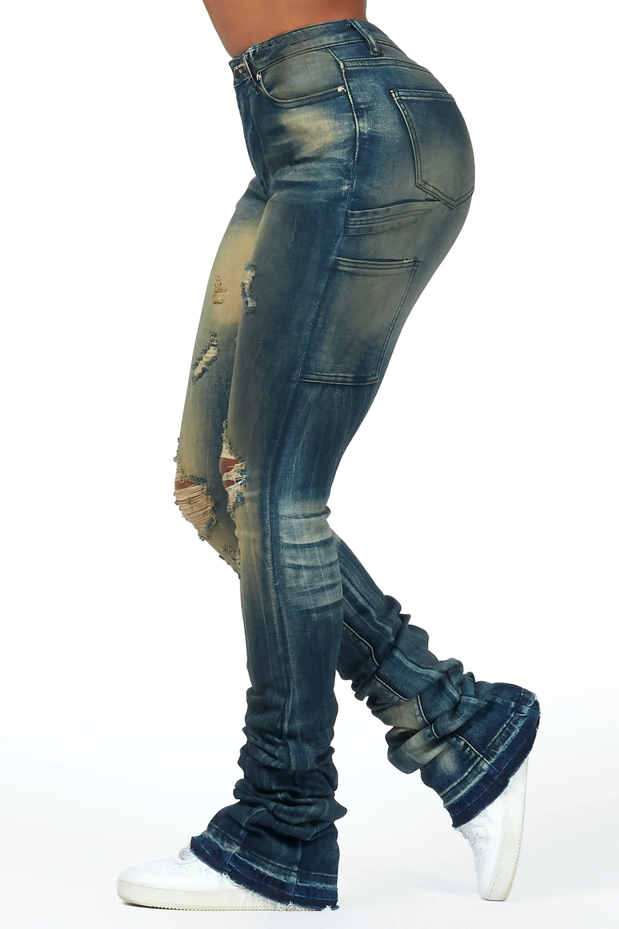 Ashlee Tinted Dark Wash Super Stacked Jean sold by Rockstar Original
