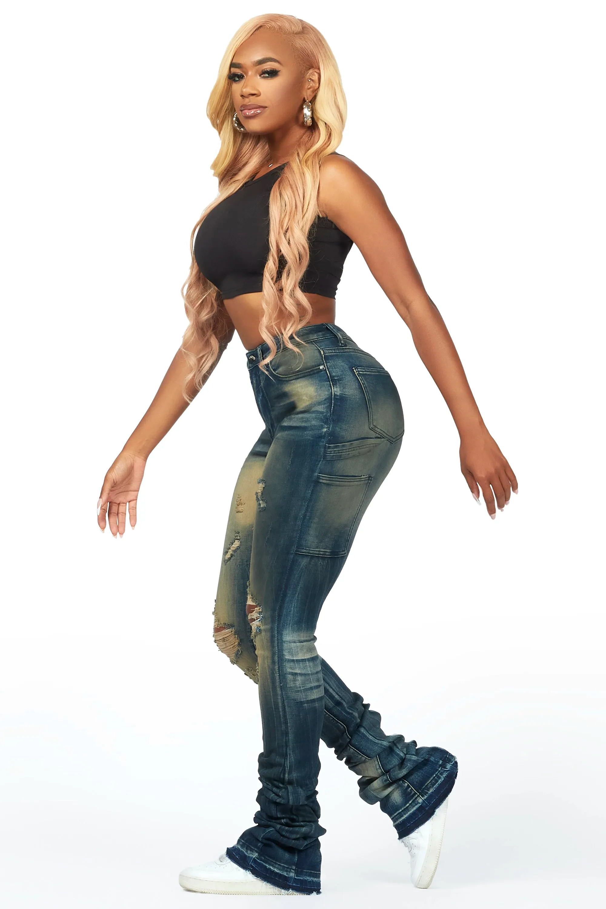 Ashlee Tinted Dark Wash Super Stacked Jean sold by Rockstar Original product image thumbnail 4