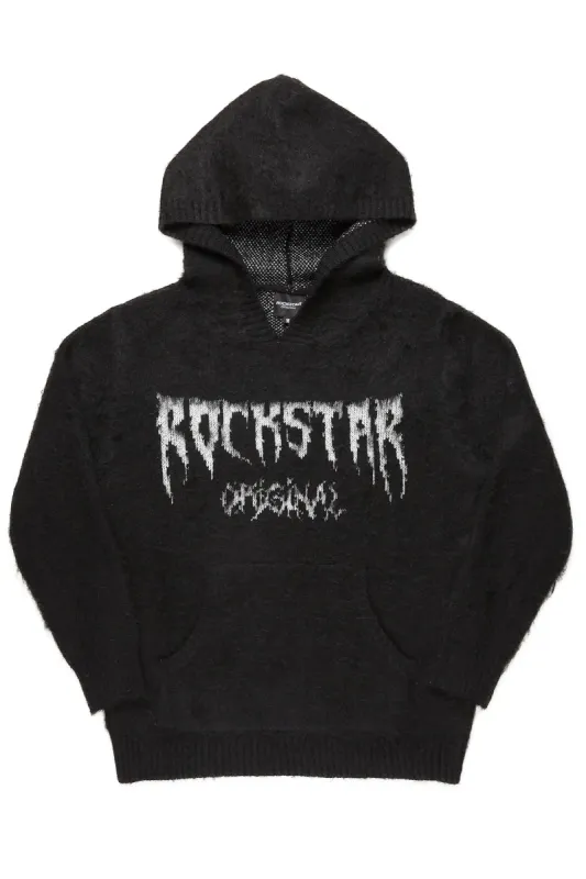 Andros Black Graphic Knitted Mohair Hoodie sold by Rockstar Original