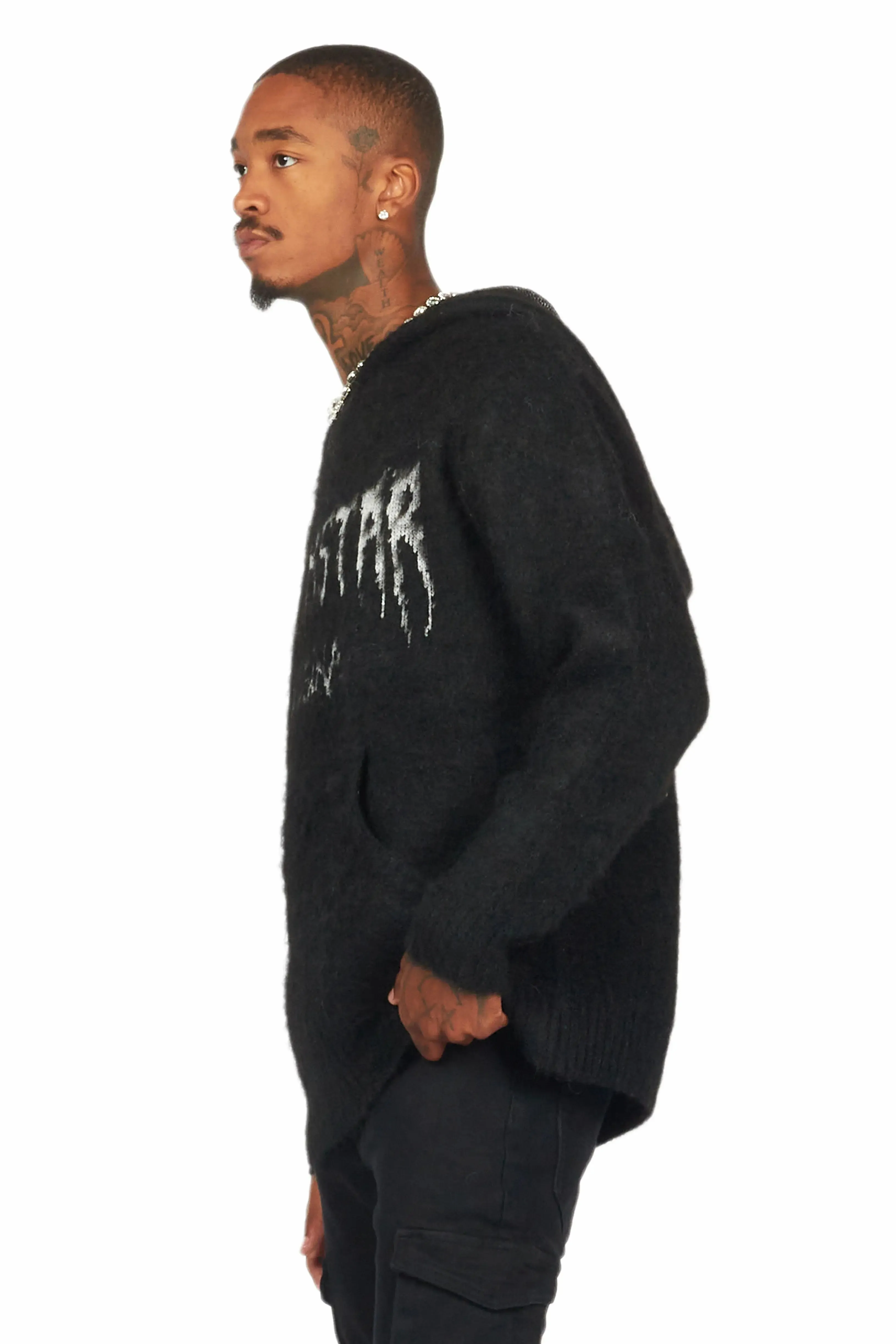 Andros Black Graphic Knitted Mohair Hoodie sold by Rockstar Original product image thumbnail 5