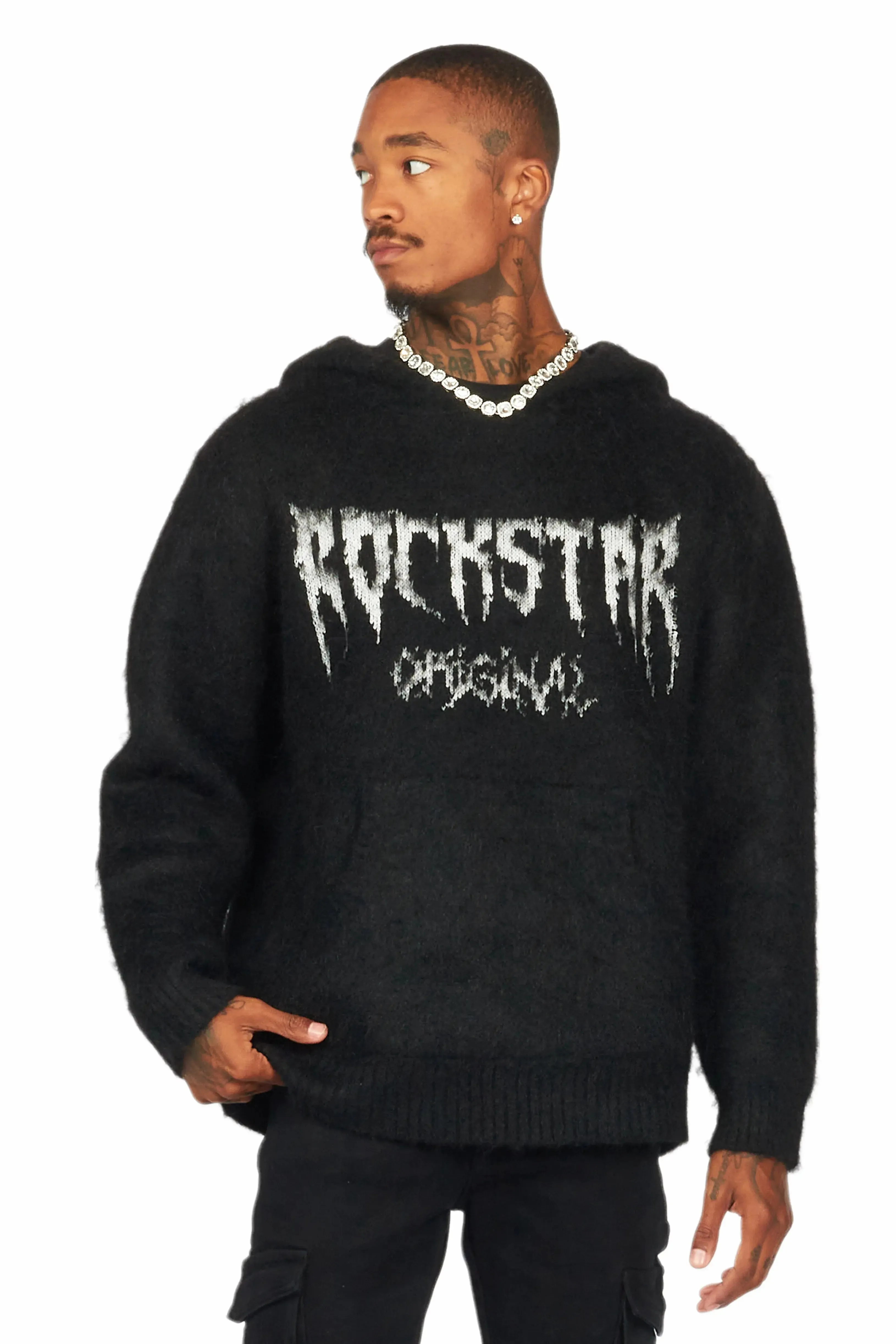 Andros Black Graphic Knitted Mohair Hoodie sold by Rockstar Original product image thumbnail 2