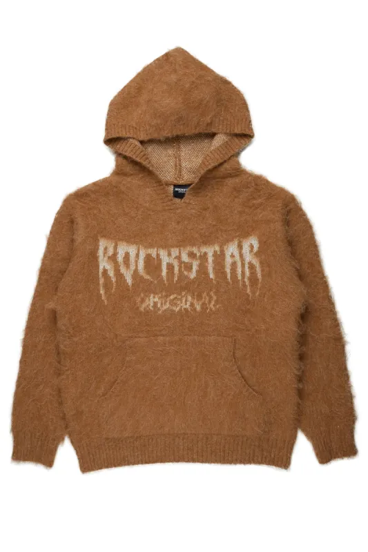 Andros Brown Graphic Knitted Mohair Hoodie sold by Rockstar Original