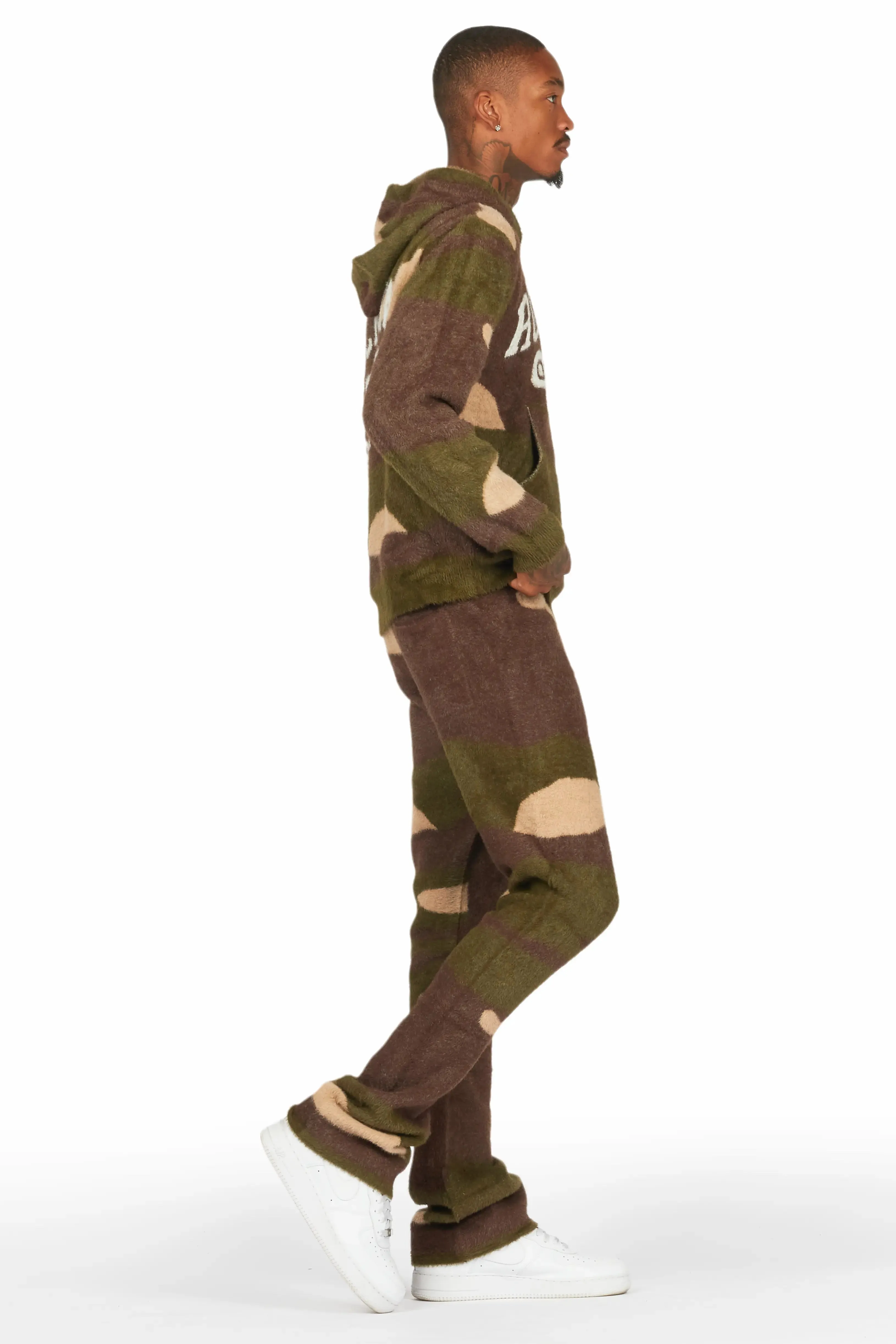 Member Green Camo Stacked Flare Knitted Mohair Track Set sold by Rockstar Original product image thumbnail 3