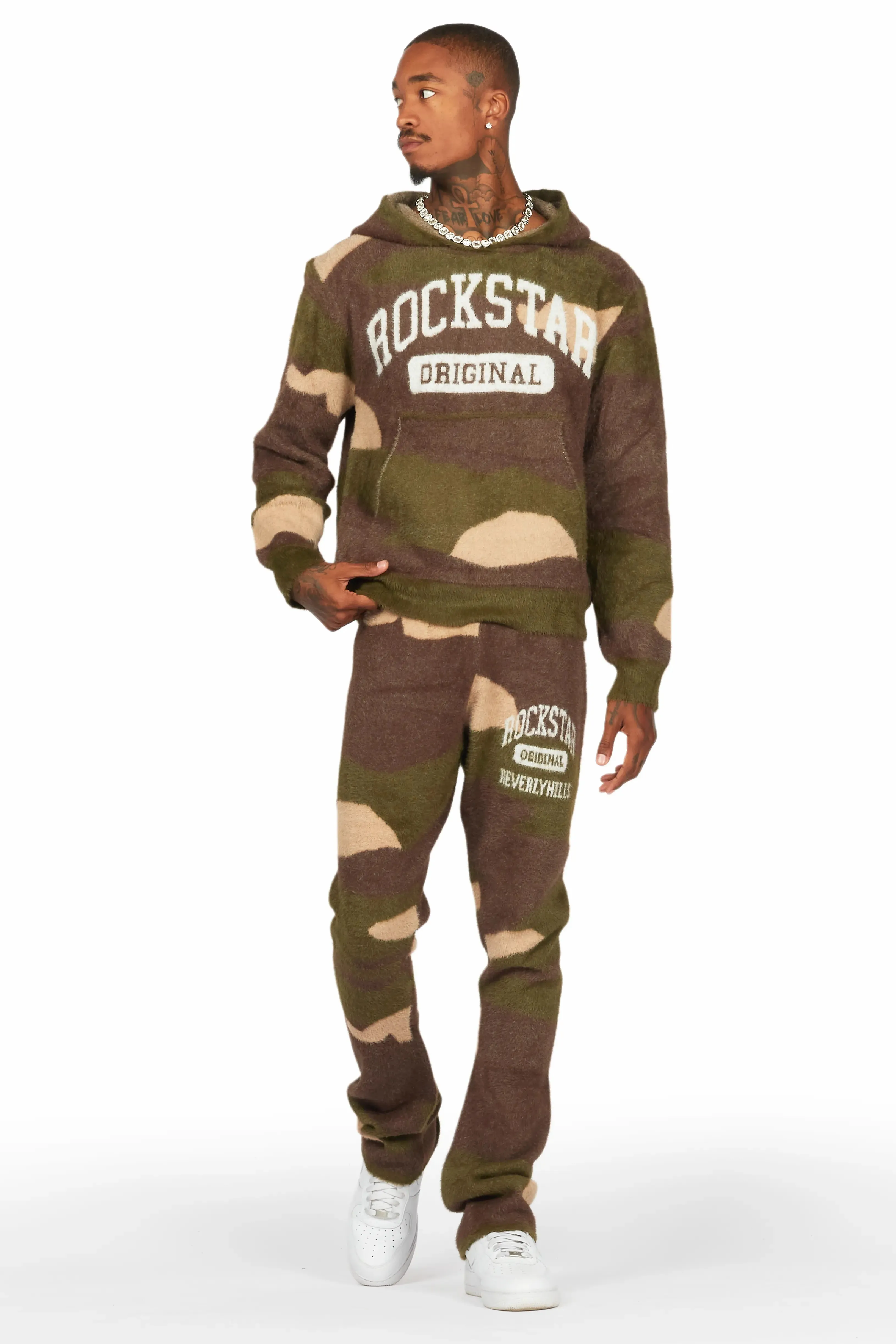 Member Green Camo Stacked Flare Knitted Mohair Track Set sold by Rockstar Original product image thumbnail 2