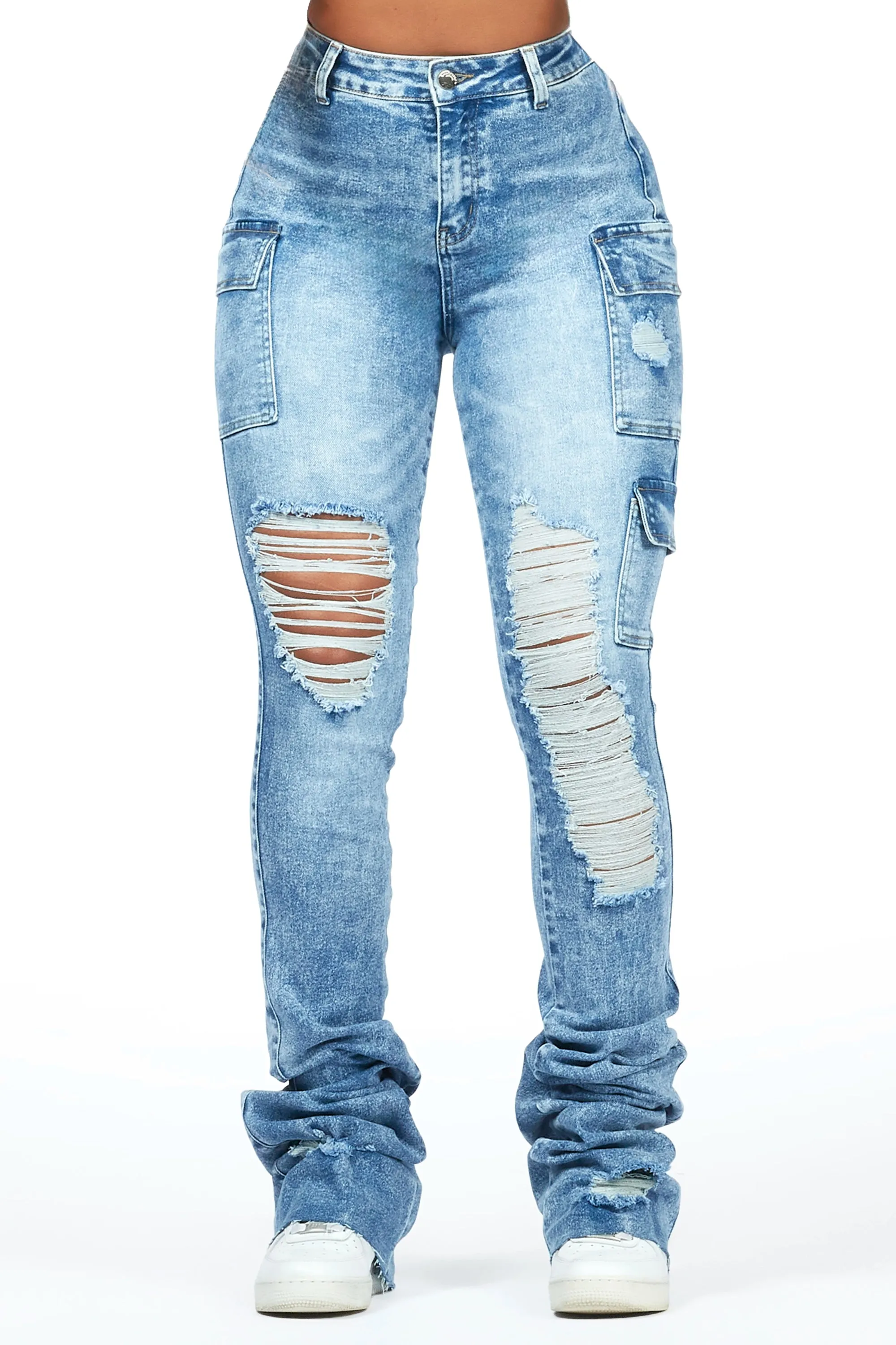 Vixen Acid Wash Distressed Cargo Super Stacked Jean sold by Rockstar Original