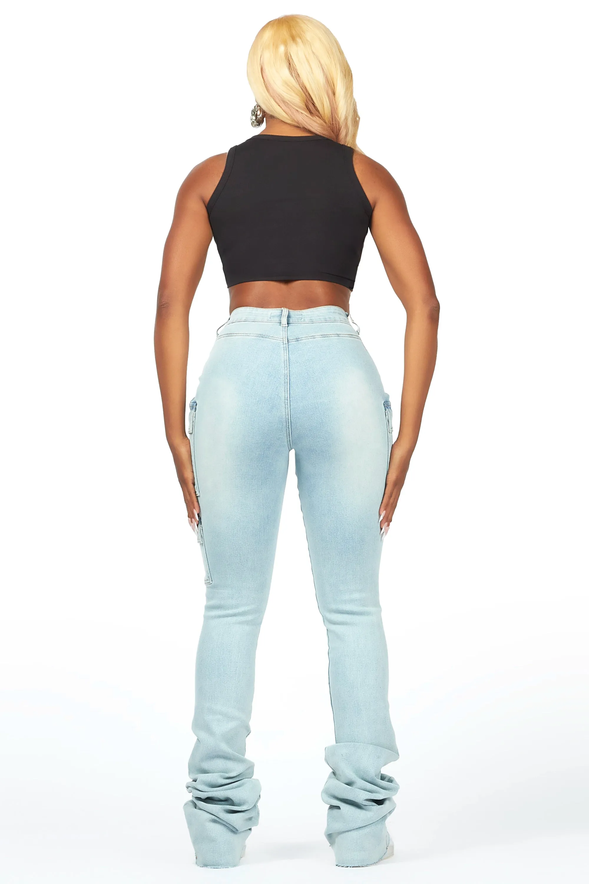 Vixen Light Wash Distressed Cargo Super Stacked Jean sold by Rockstar Original product image thumbnail 5