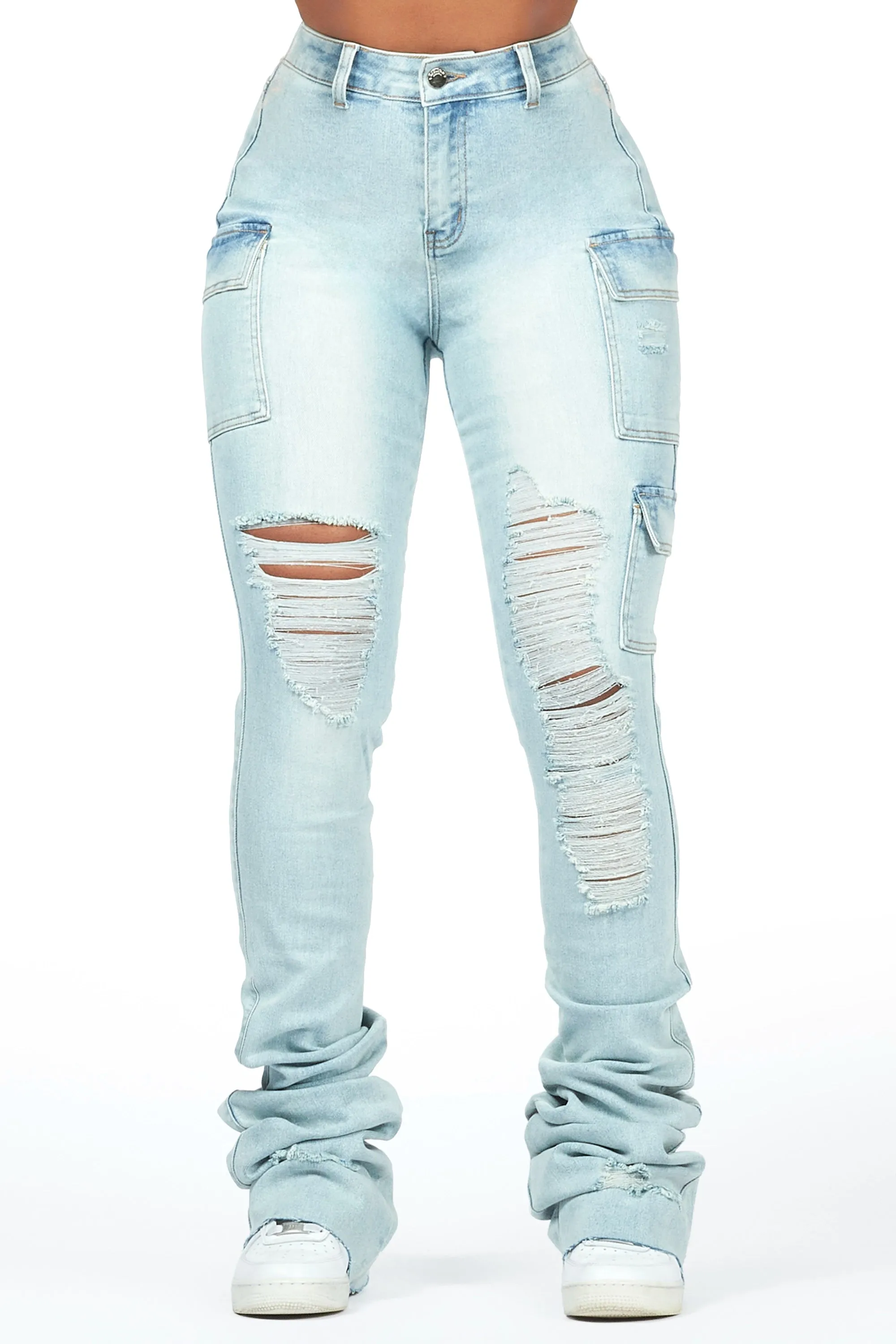 Vixen Light Wash Distressed Cargo Super Stacked Jean sold by Rockstar Original product image thumbnail 3