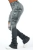 Vixen Grey Wash Distressed Cargo Super Stacked Jean sold by Rockstar Original