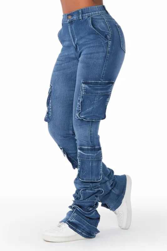 Phoebe Med. Wash Super Stacked Jean sold by Rockstar Original