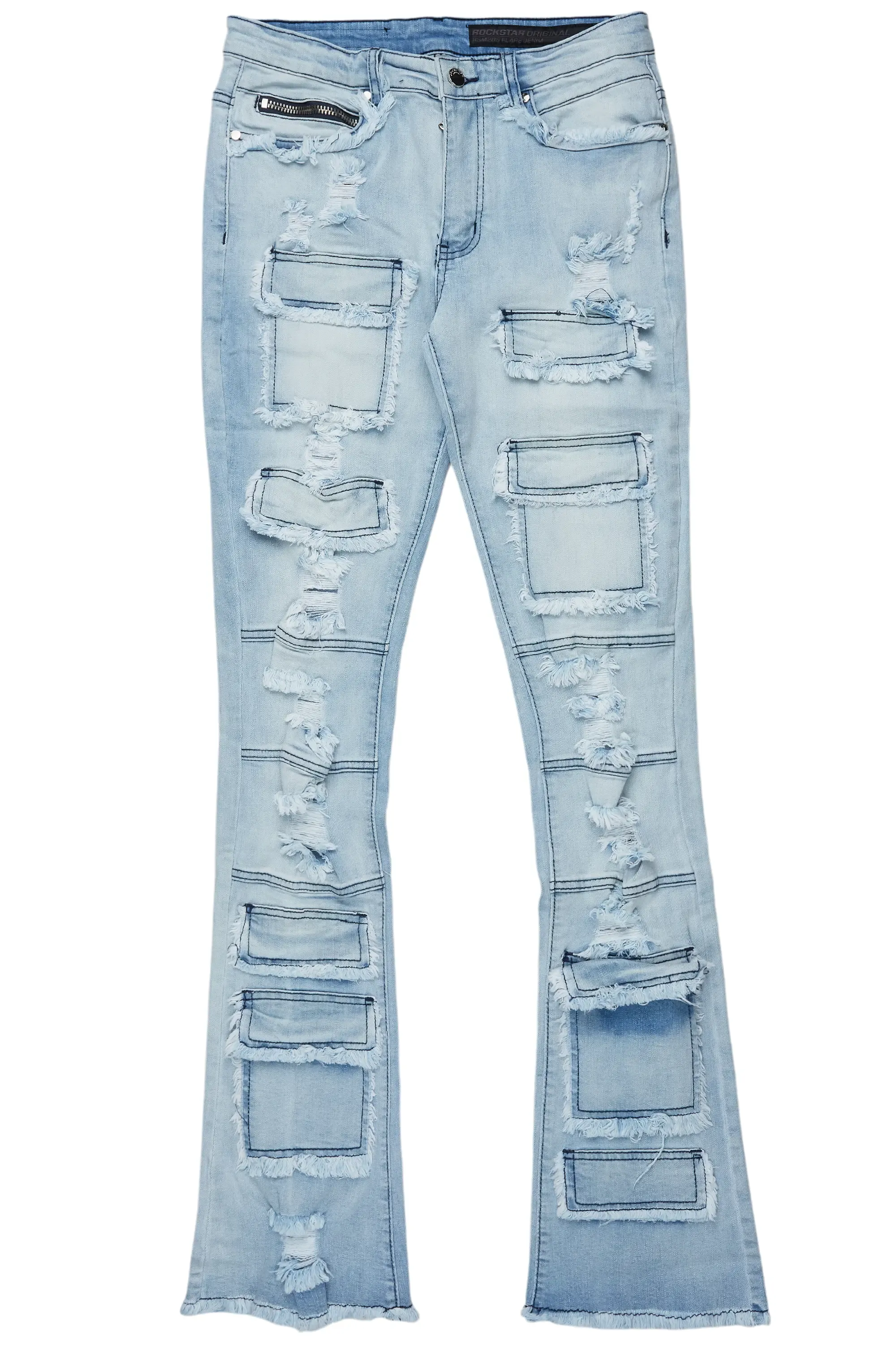 Erico Blue Stacked Flare Cargo Jean sold by Rockstar Original