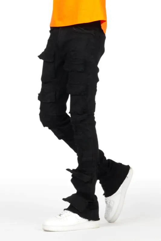 Erico Black Stacked Flare Cargo Jean sold by Rockstar Original