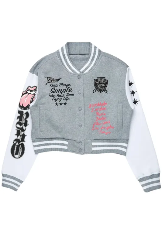 Suzette Heather Grey Varsity Jacket made by Rockstar Original