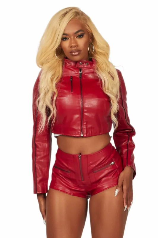 Khyyam Red Faux Leather Jacket made by Rockstar Original