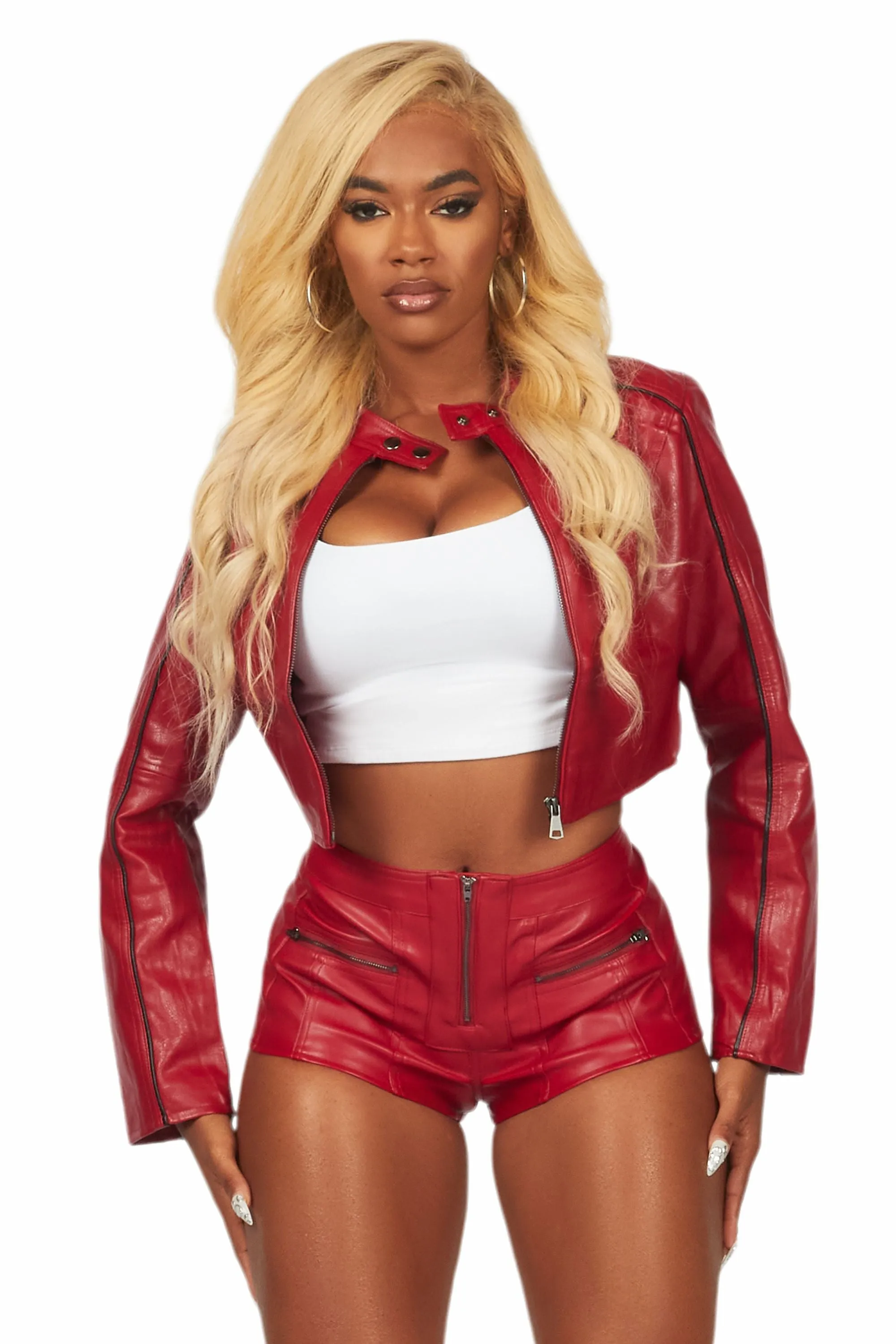 Khyyam Red Faux Leather Jacket sold by Rockstar Original product image thumbnail 2