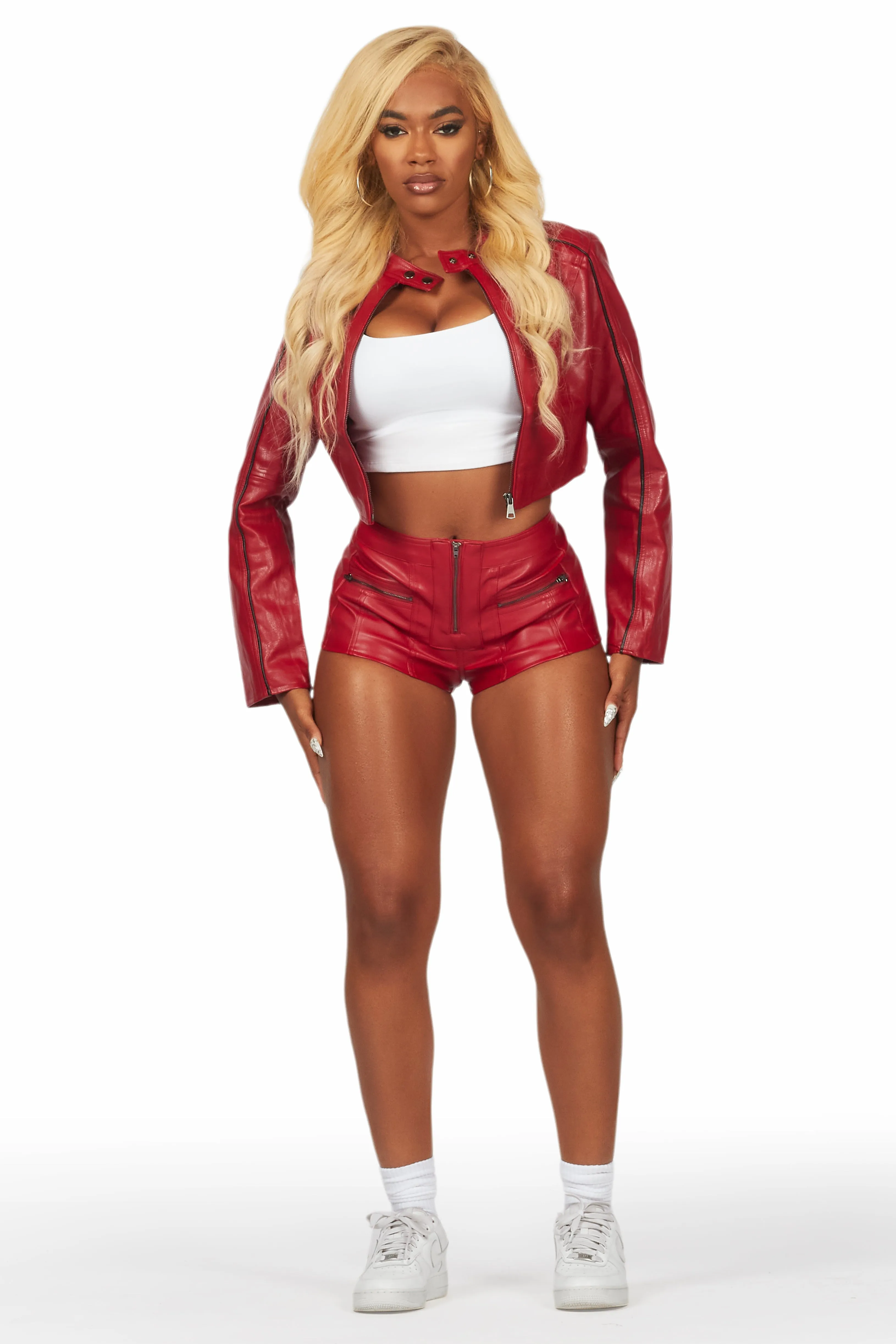 Khyyam Red Faux Leather Short sold by Rockstar Original product image thumbnail 2