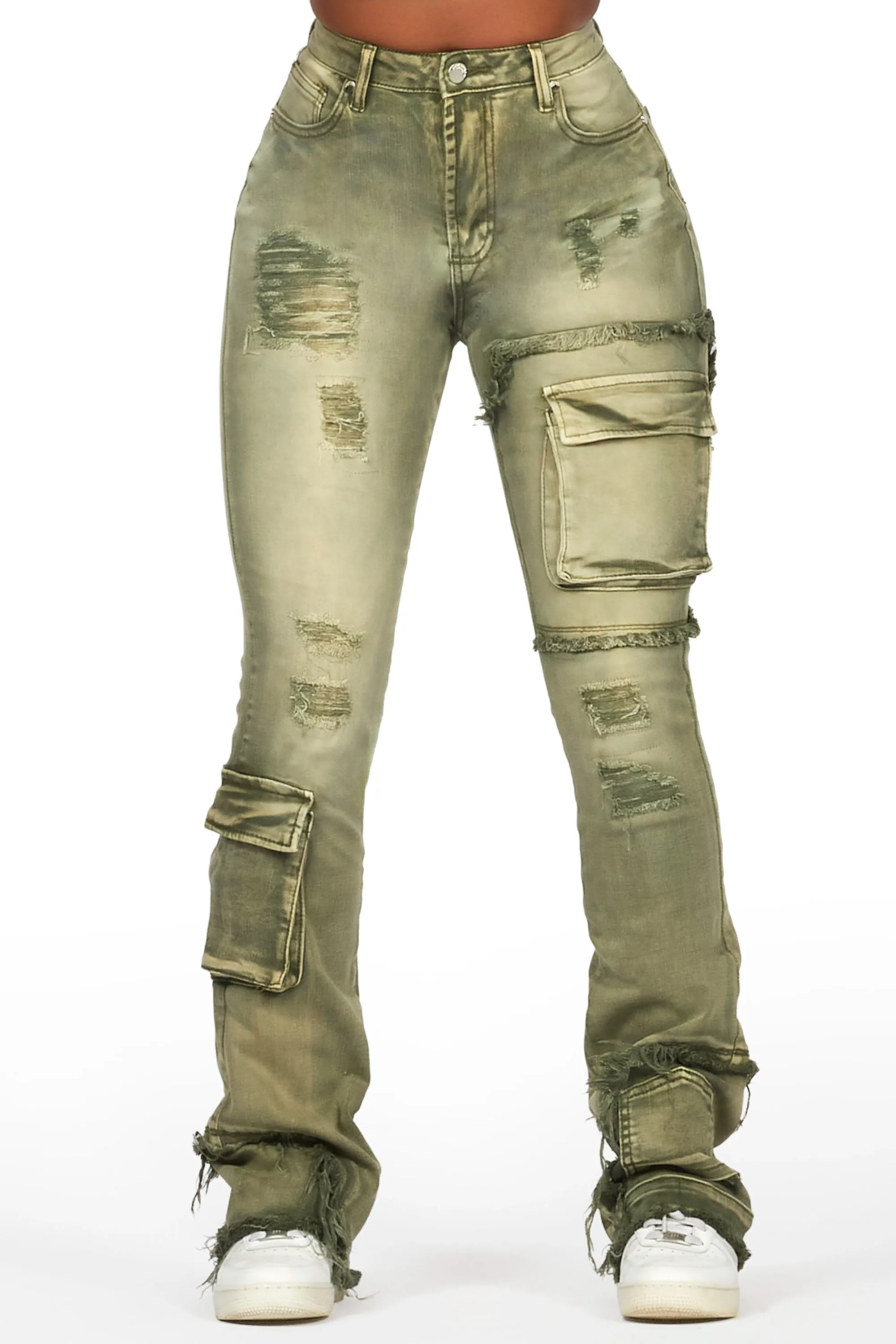 Kambry Green Stacked Flare Jean sold by Rockstar Original