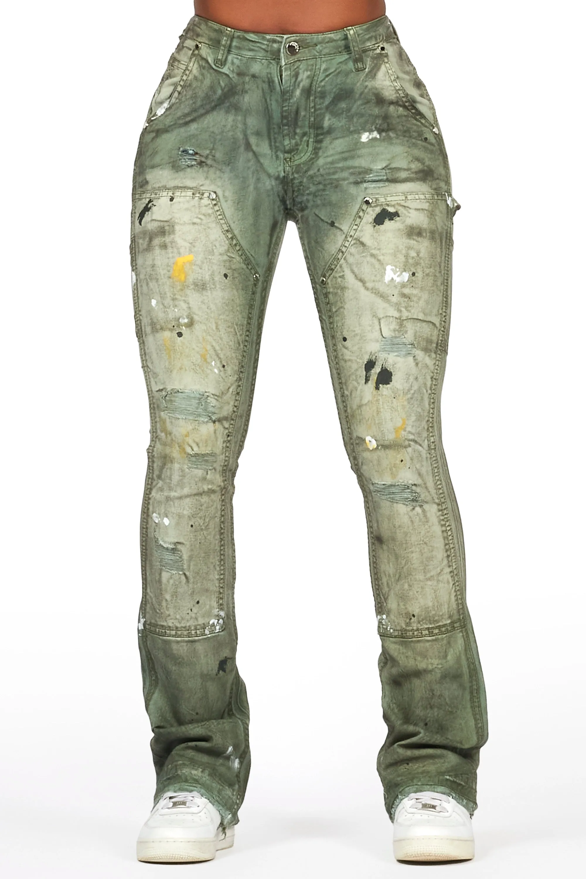 Miesha Green Stacked Flare Jean sold by Rockstar Original