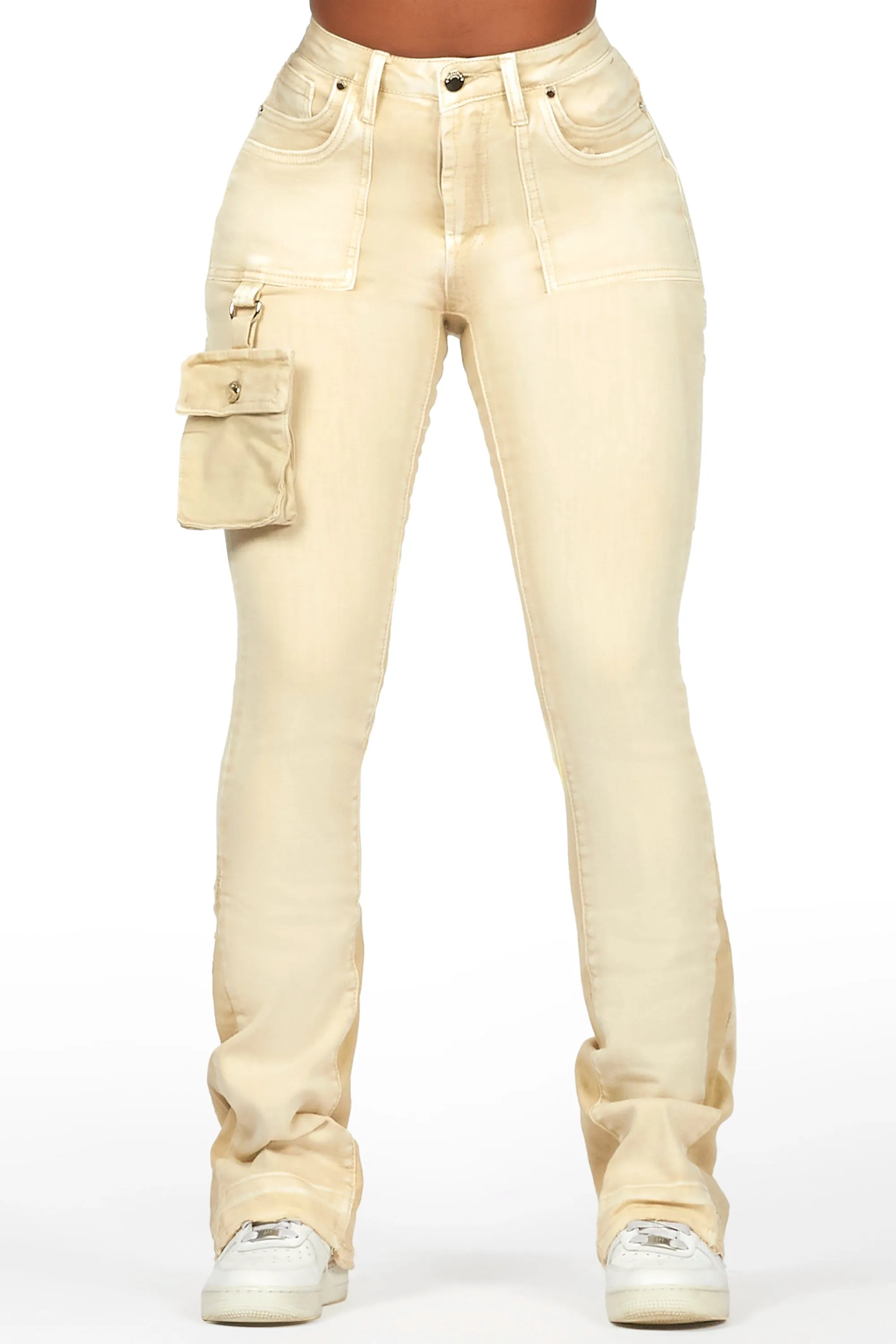 Galexus Beige Stacked Flare Jean sold by Rockstar Original