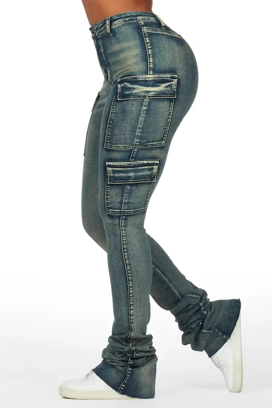 Vixen Tinted Dark Wash Cargo Super Stacked Pant sold by Rockstar Original